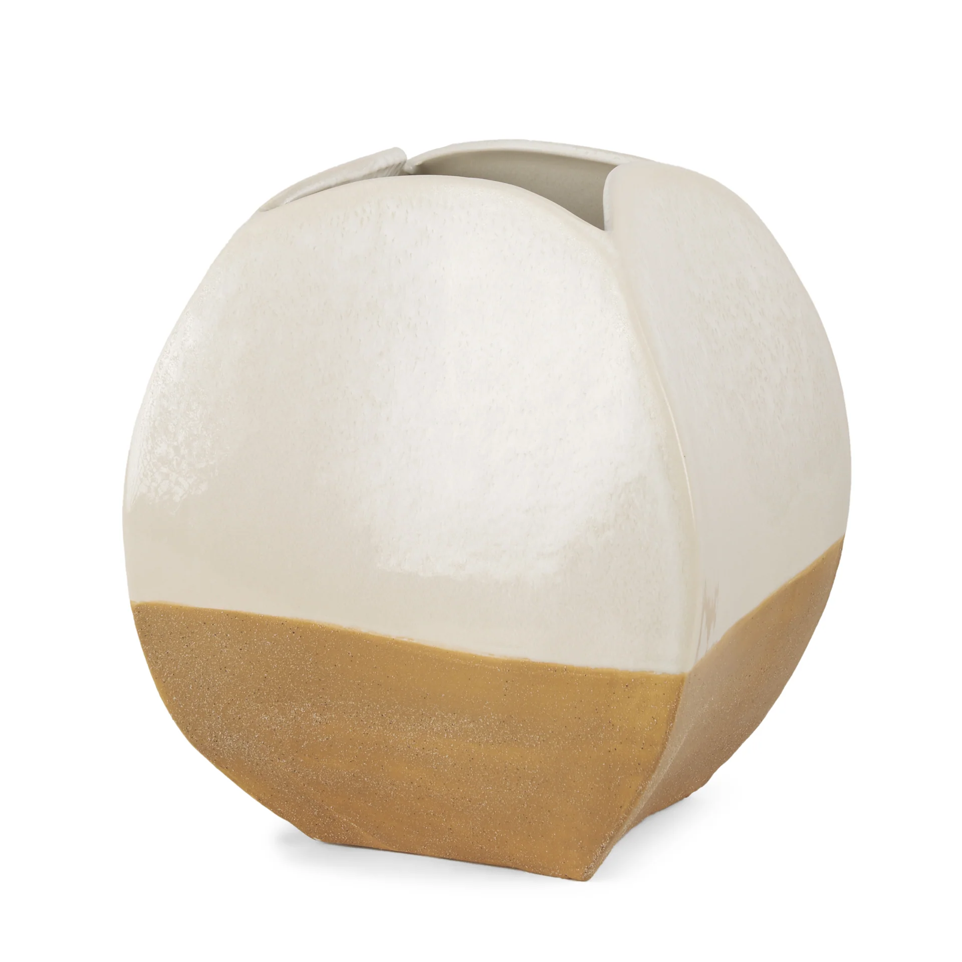 Classic Vania Short Off White w Tan Textured Ceramic Vase Practical