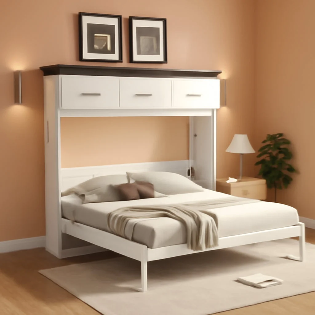 Exclusive Horizontal Murphy Bed With Drawers White Walnut Top Practical