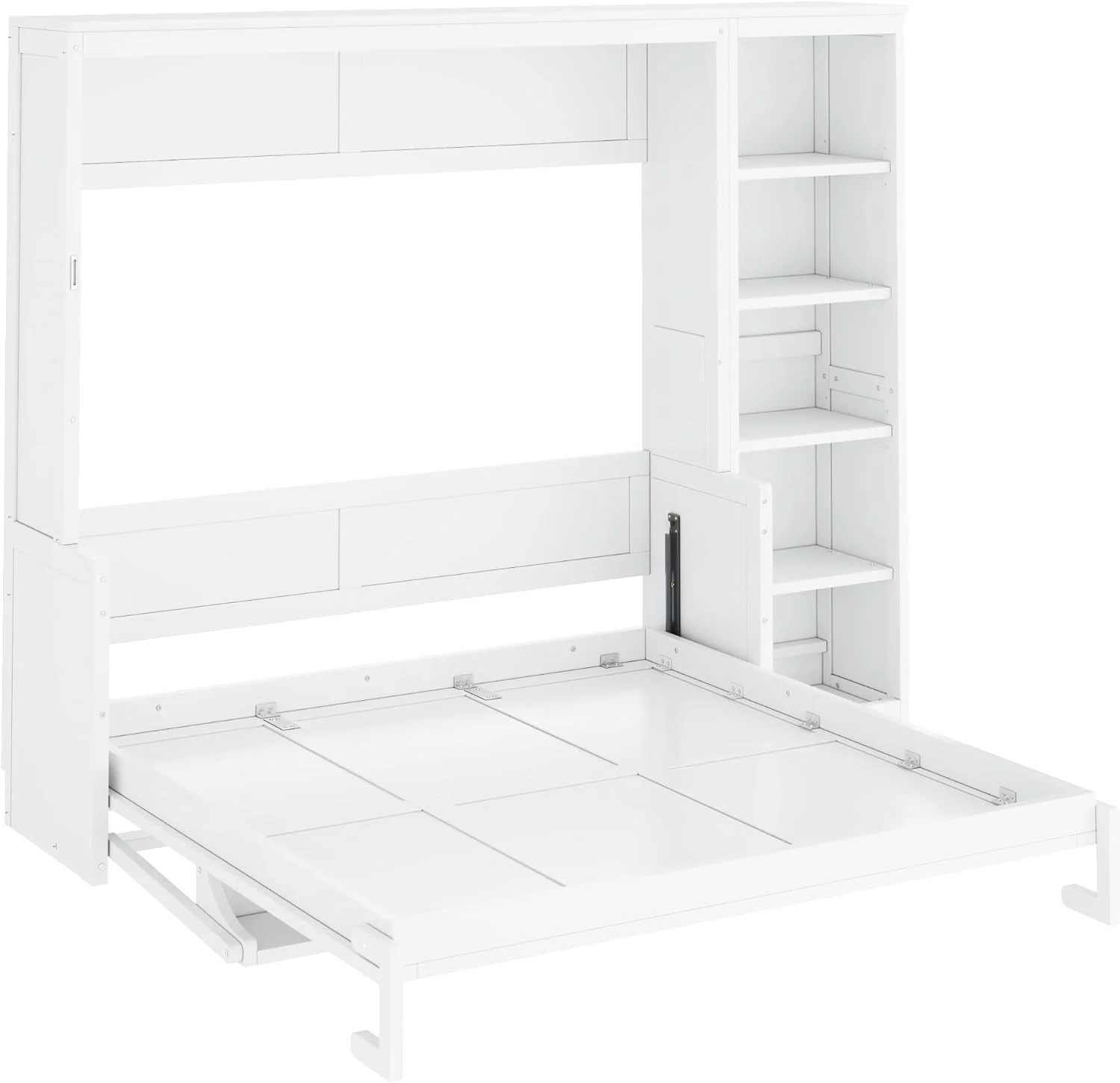 Recyclable Queen Murphy Bed Desk Workspace Integrated Bookshelf White Secure