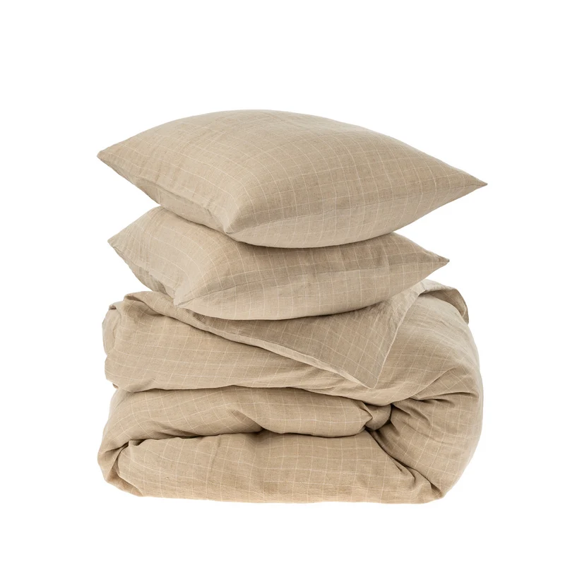 World-Class Linen Check Queen Duvet Set Natural Stylish