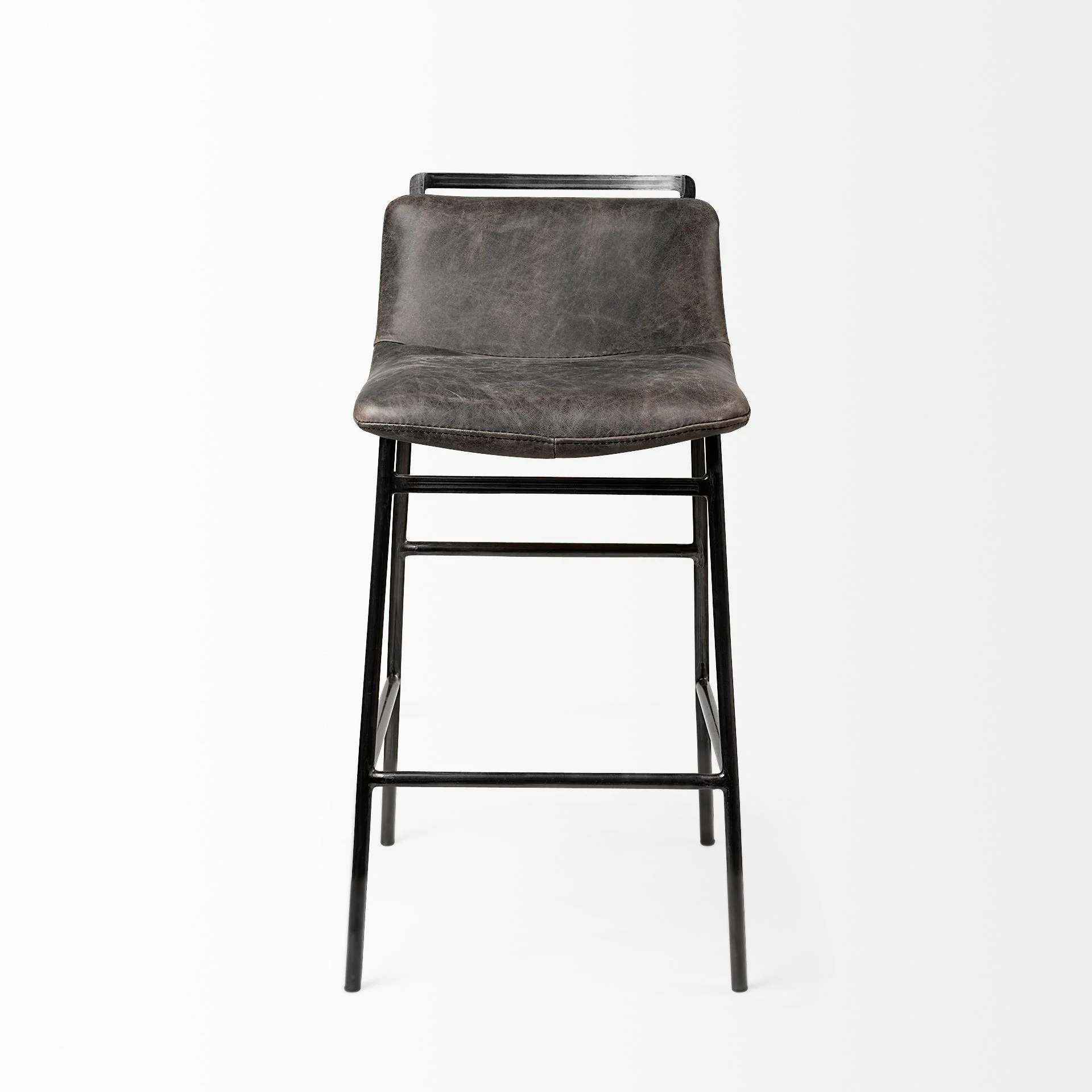 Proven Kavalan 33.5 Total Height Ebony Leather Seat Black Metal Frame Counter Stool Specialty