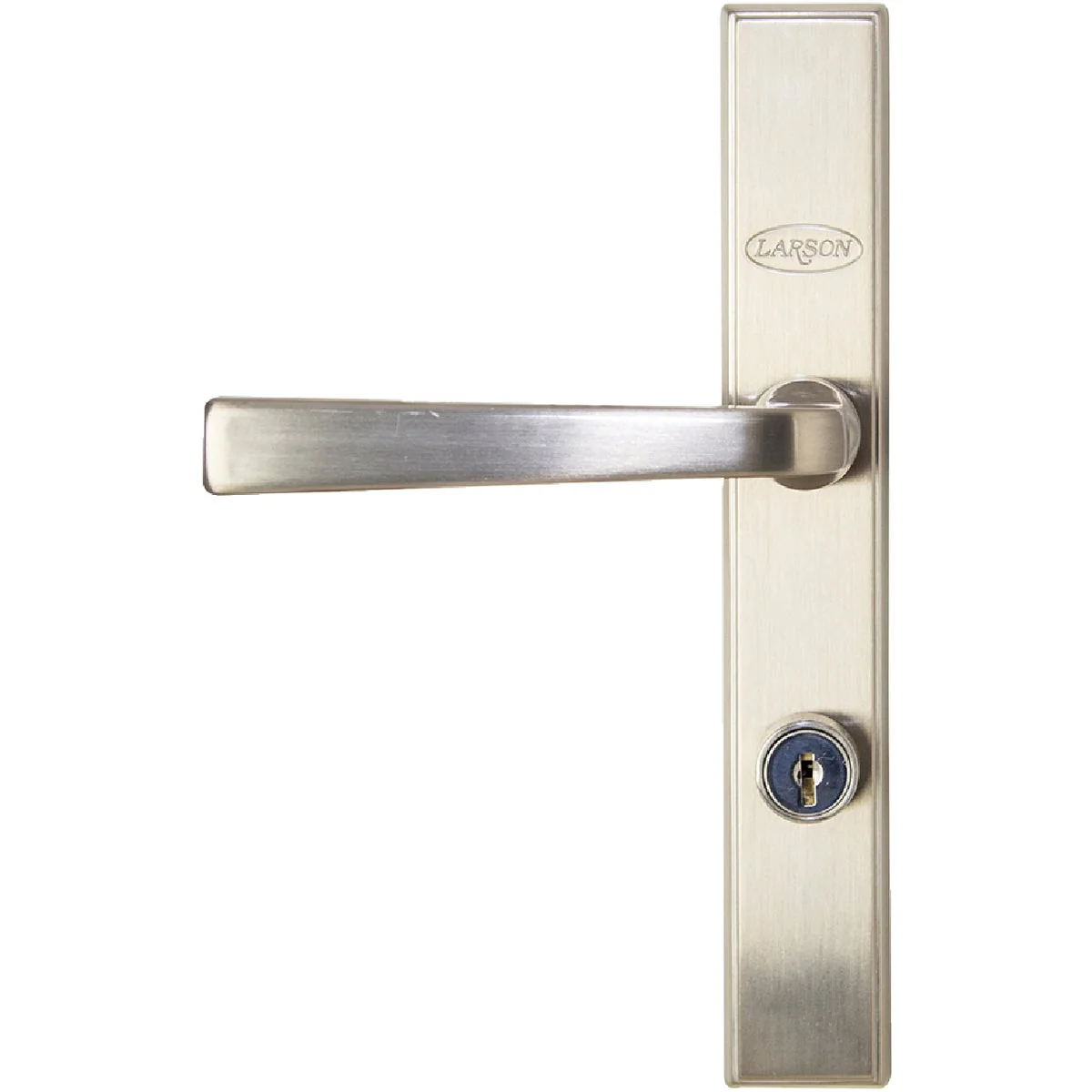 Quality Larson QuickFit Brushed Nickel Die-Cast Metal Locking Storm Door Straight Leverset Trusted