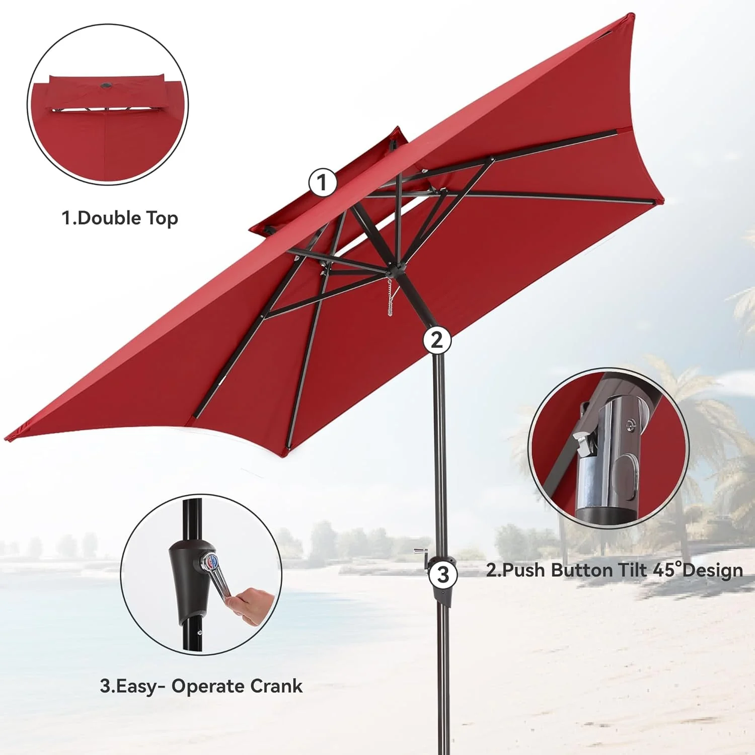 Pure Rectangular Outdoor Umbrella 6.6x10 UVProtected WineRed Luxury