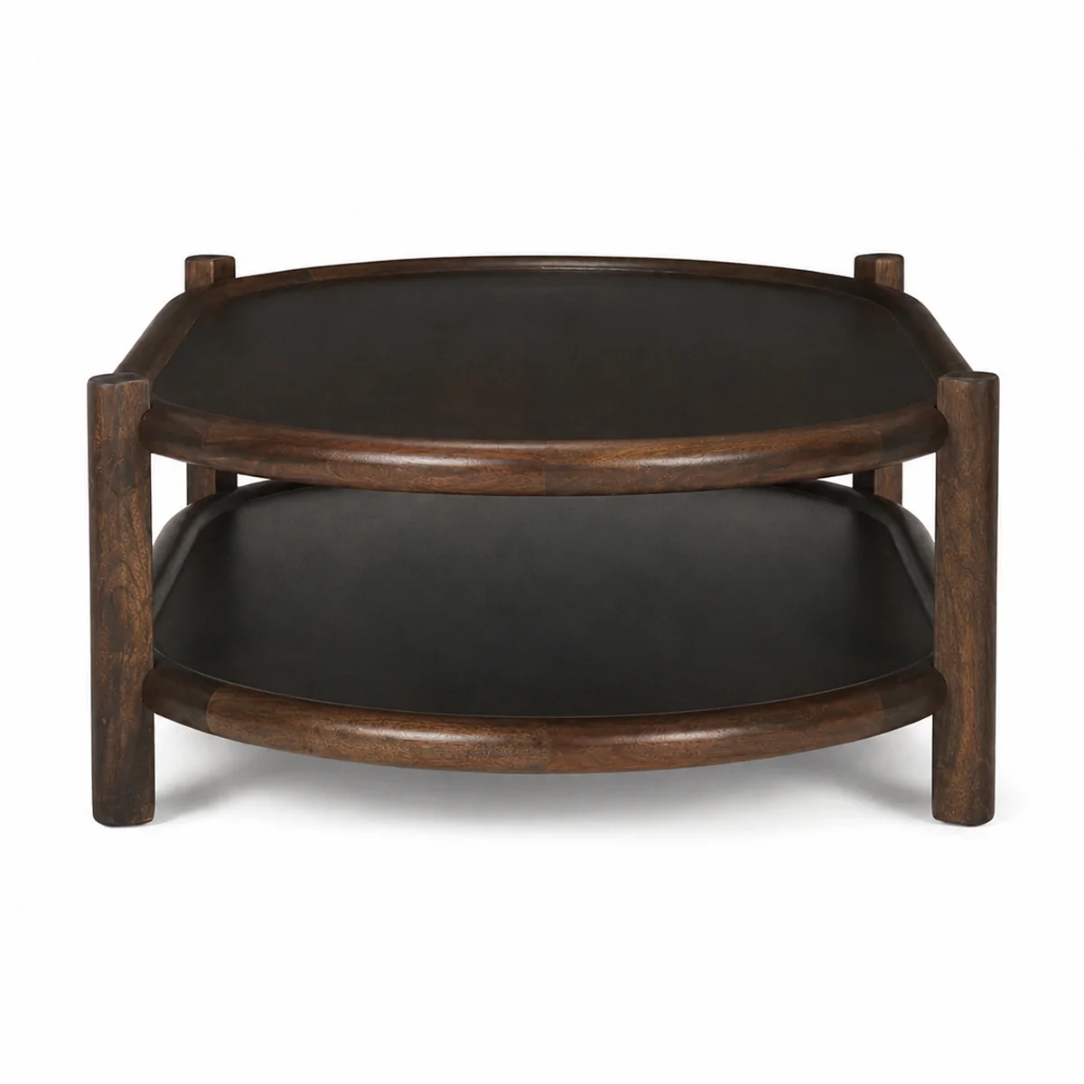 Certified Romi Dark Brown Wood w Bottom Shelf Oval Coffee Table Responsible