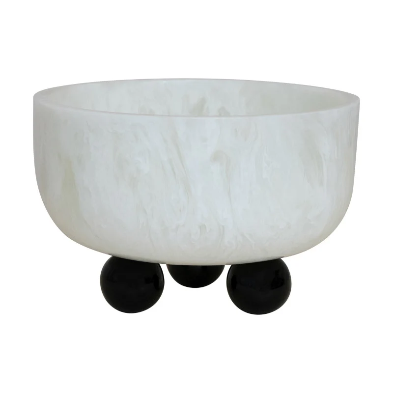 Minimalist Marbled Resin Bowl w Ball Feet White Black Selected