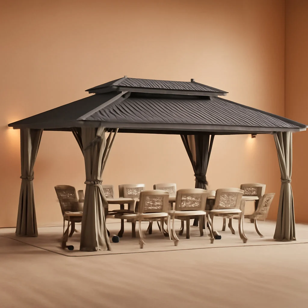 Original 12x20ft Gazebo Hardtop Canopy Aluminum Frame Brown High-Performance