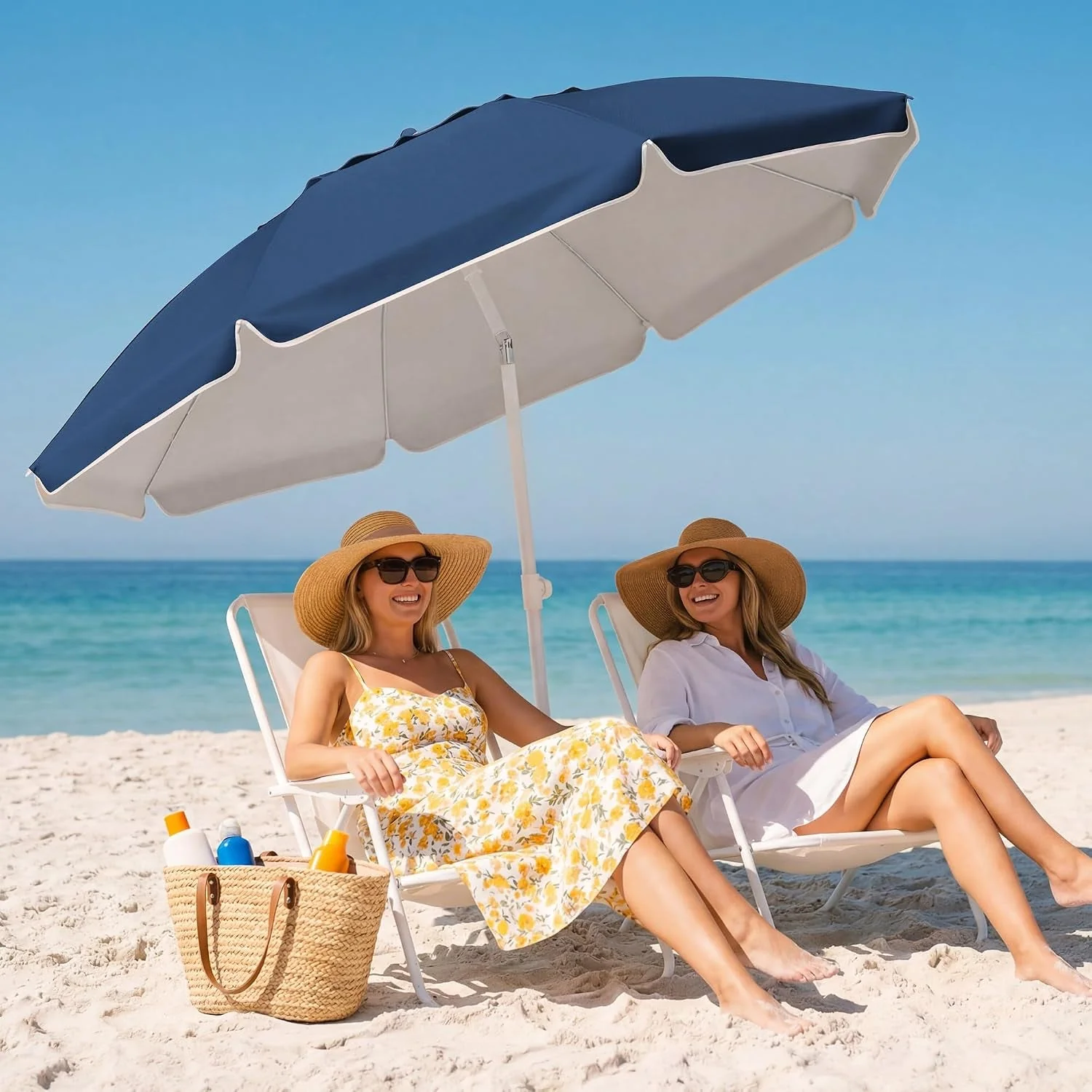 Classic 6.5ft Navy Sun Shade Umbrella Outdoor Portable Stand Trendy