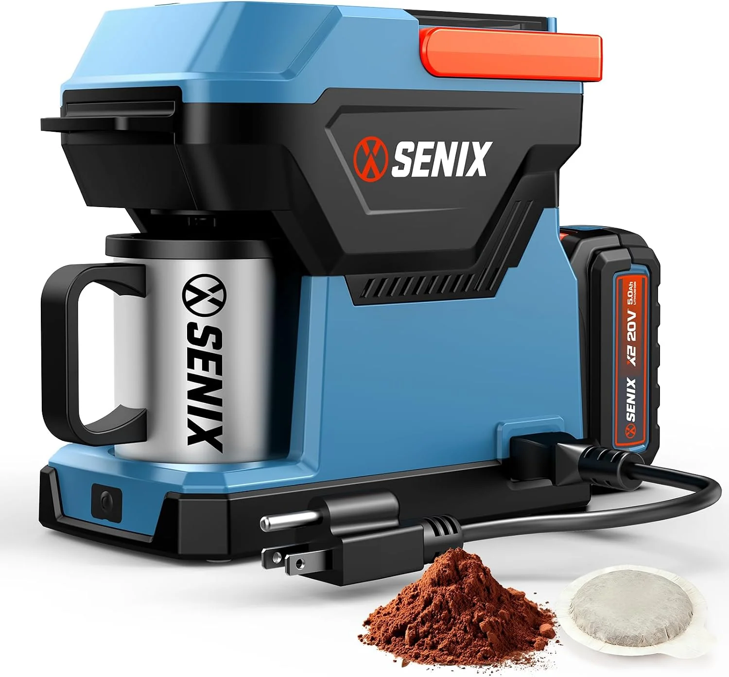Original SENIX Portable Coffee Maker with 5000mAh Battery Dual AC DC Electric Coffee Machine for Car RV Camping Cordless Outdoor Travel Brewer Compatible with Ground amp ESE Pods Included Cup Smooth
