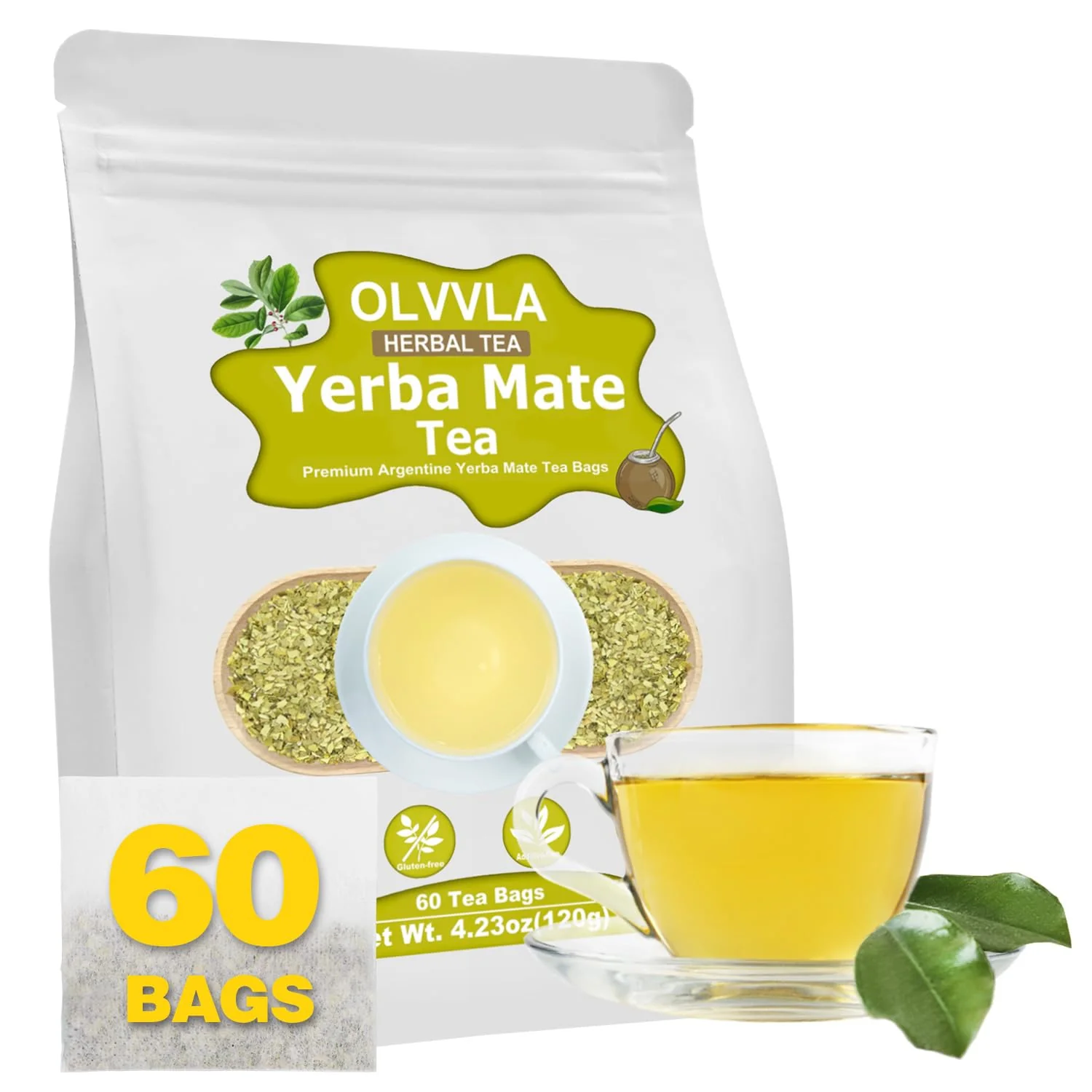 Healthy Olvvla Premium Yerba Mate Tea - 60 Bags Pure Argentine Casual