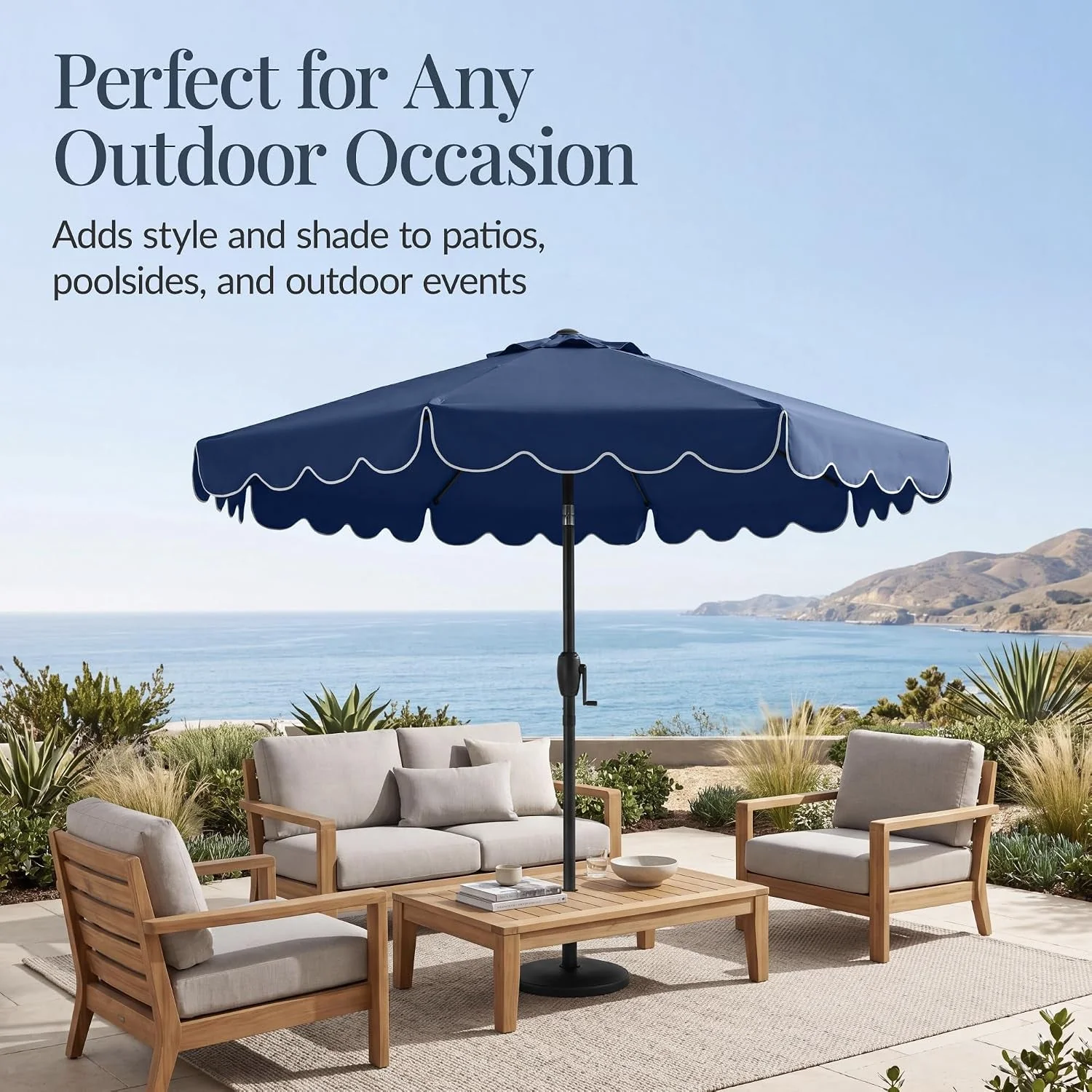 Long-Lasting 9 Ft Navy UV Resistant Weatherproof Outdoor Umbrella Convenient