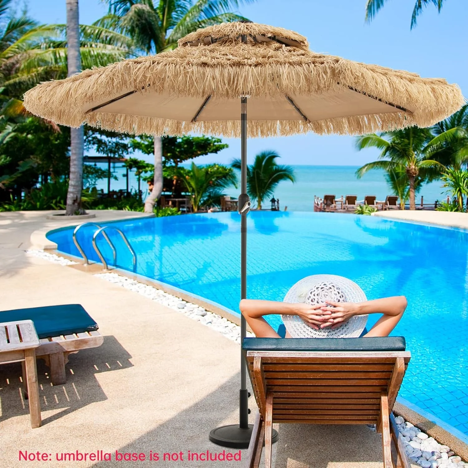 Original Design 9Ft Thatched Patio Umbrella With Solar Illumination Trendy