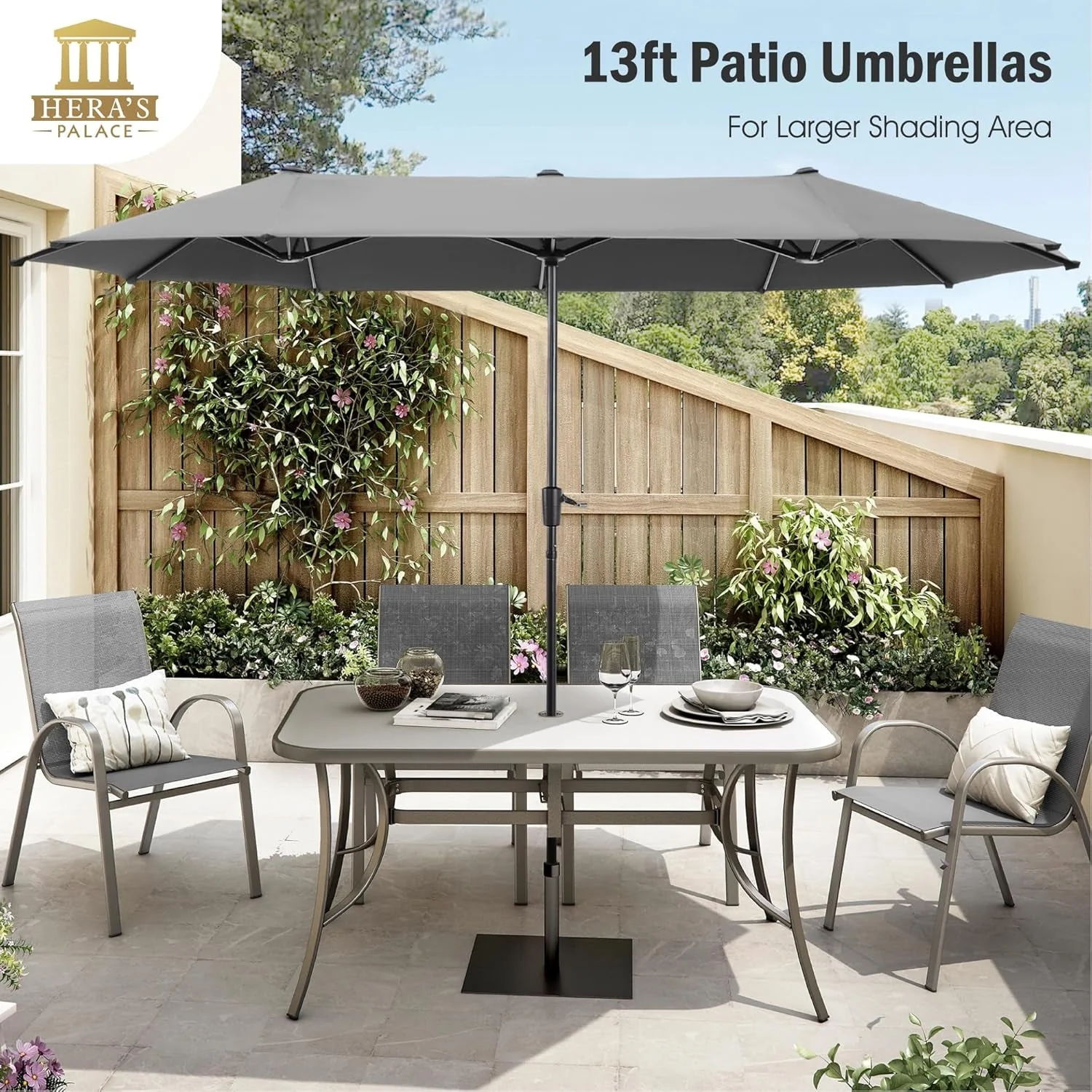 Top-Quality 13Foot Double Sided Outdoor Market Umbrella Smoky Gray Consistent