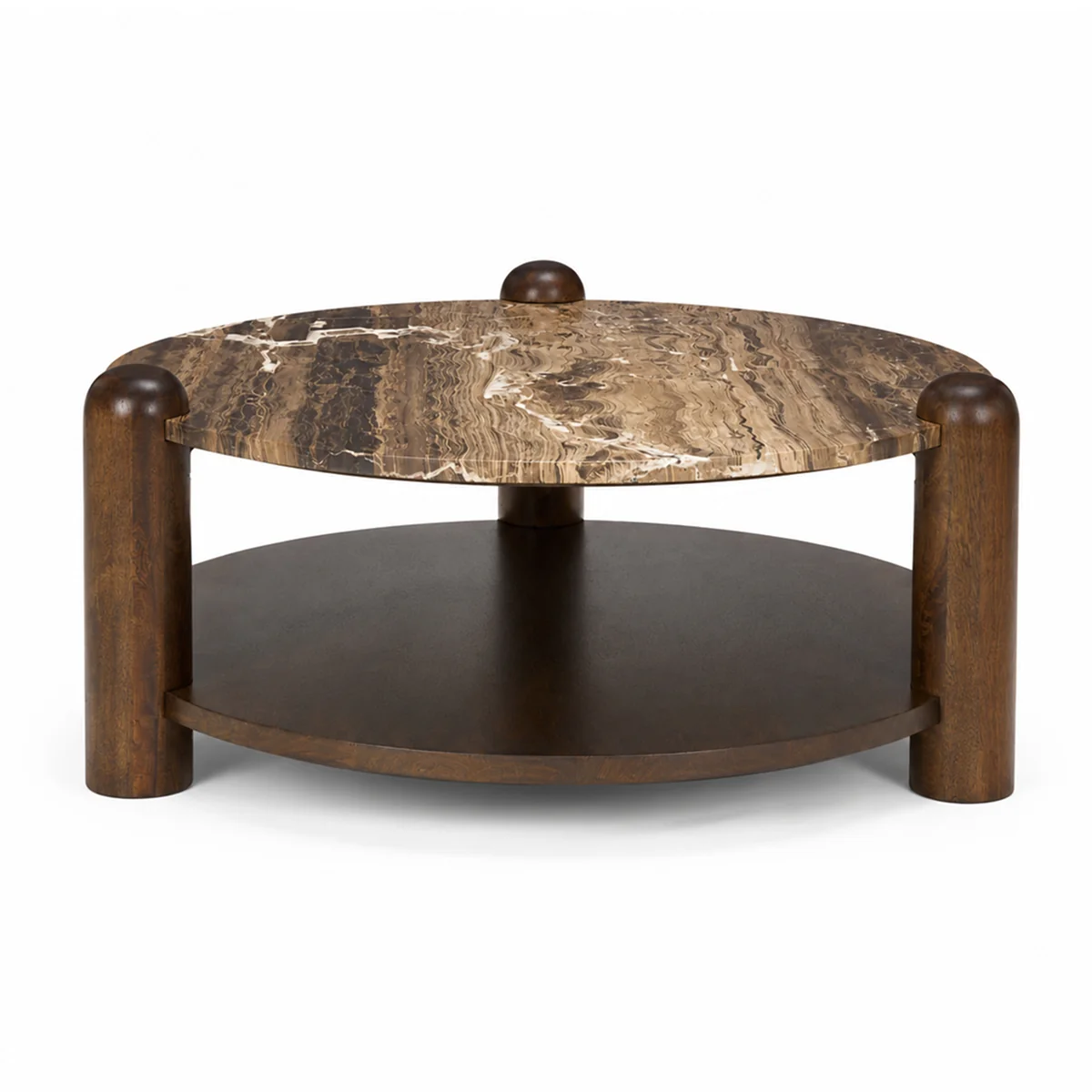 Excellent Jovia Brown Mango Wood W Cappuccino Marble Round Coffee Table Safe