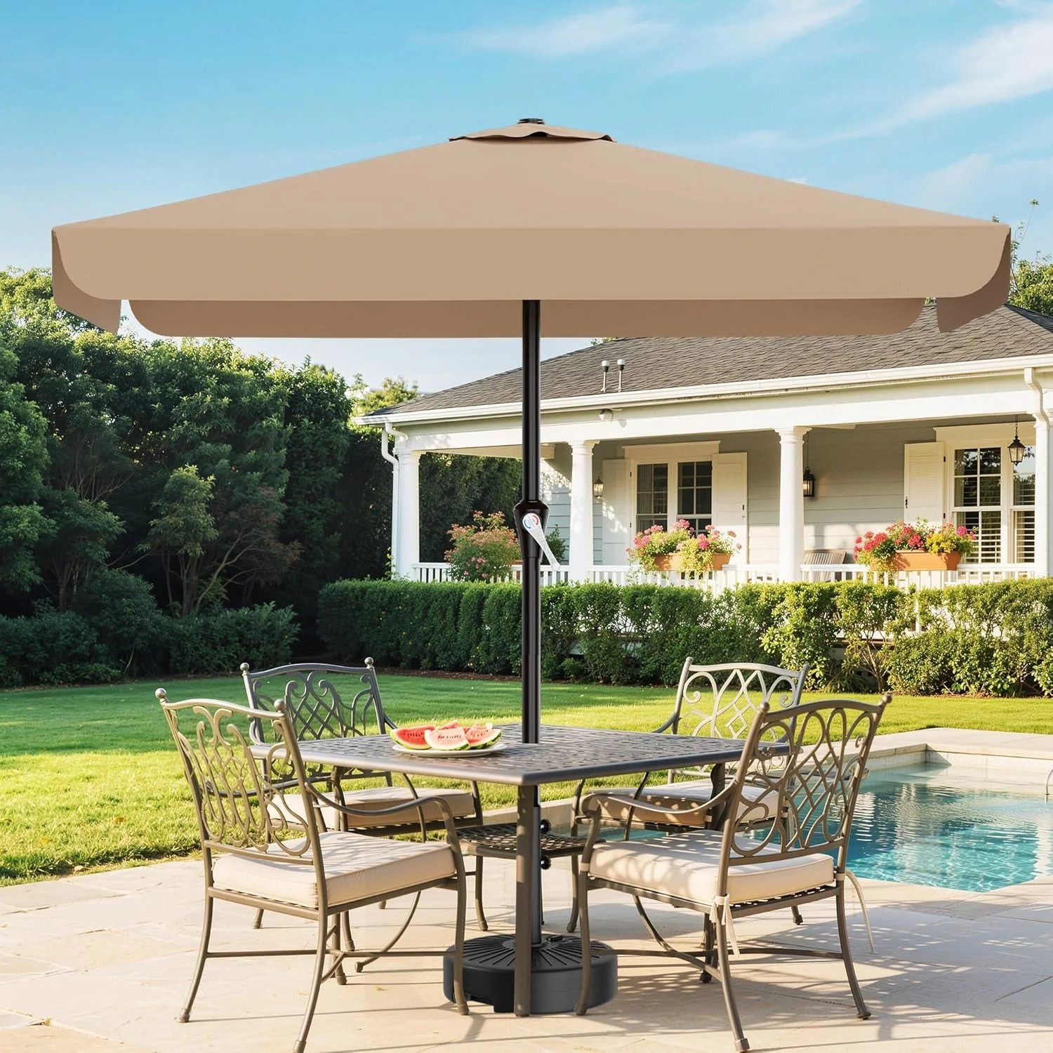 Practical Beige 8x10 Foot Rectangular Patio Umbrella Valance Enhanced