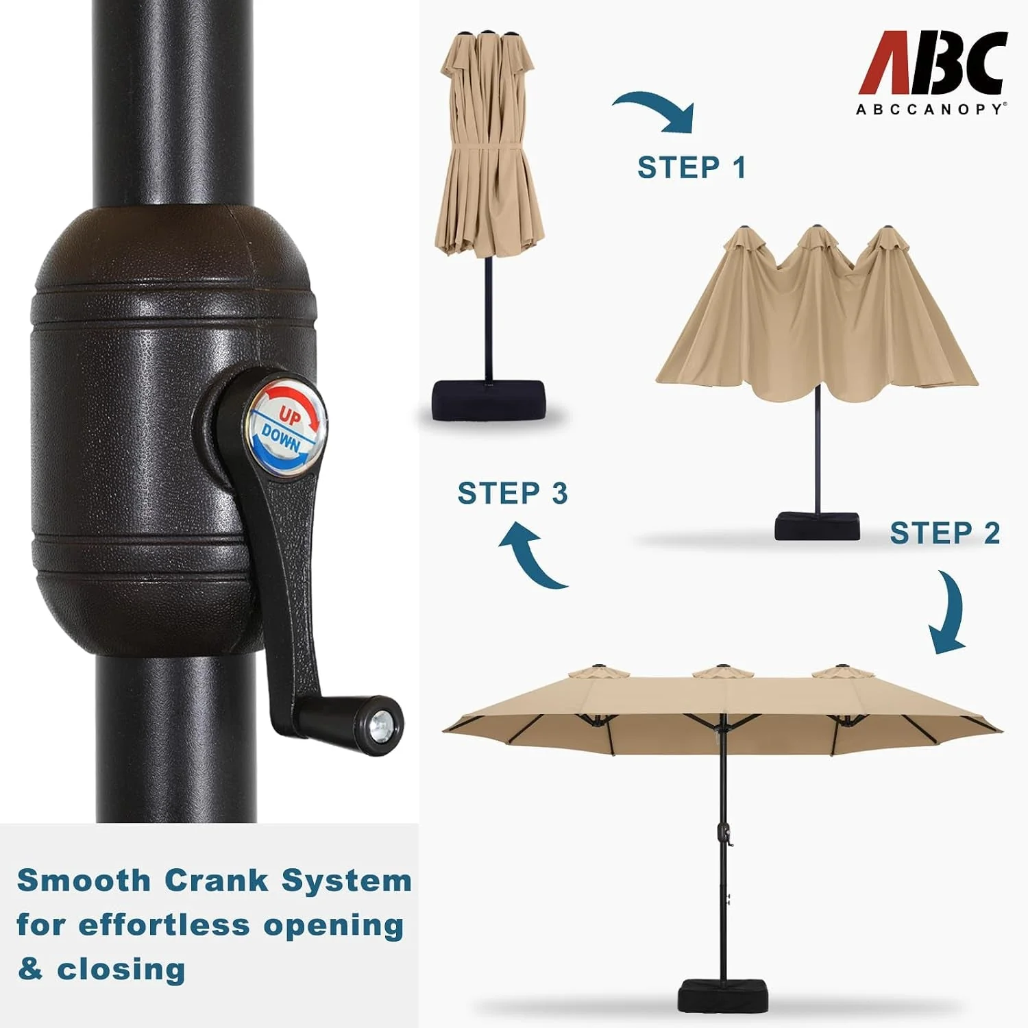 World-Class Fifteen Foot Patio Umbrella Khaki Outdoor Poolside Base Recyclable