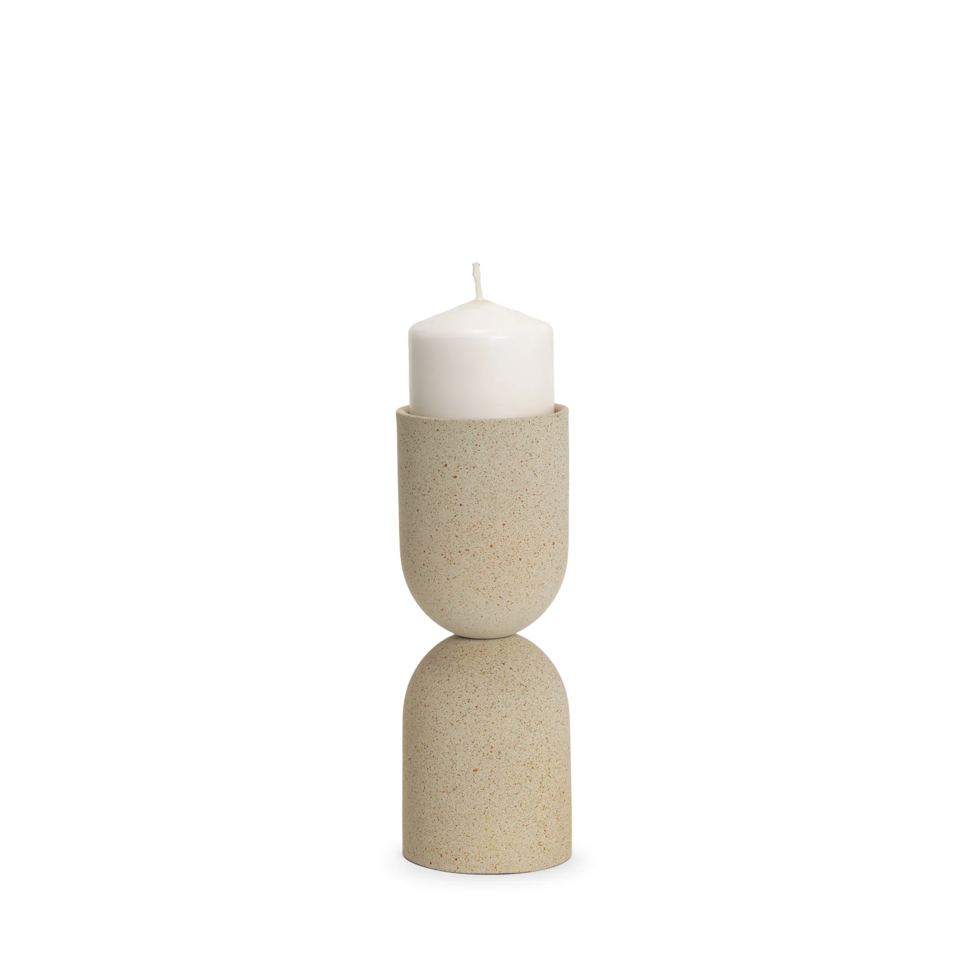 Enhanced Qamra Short Beige Textured Metal Pillar Candle Holder Quality