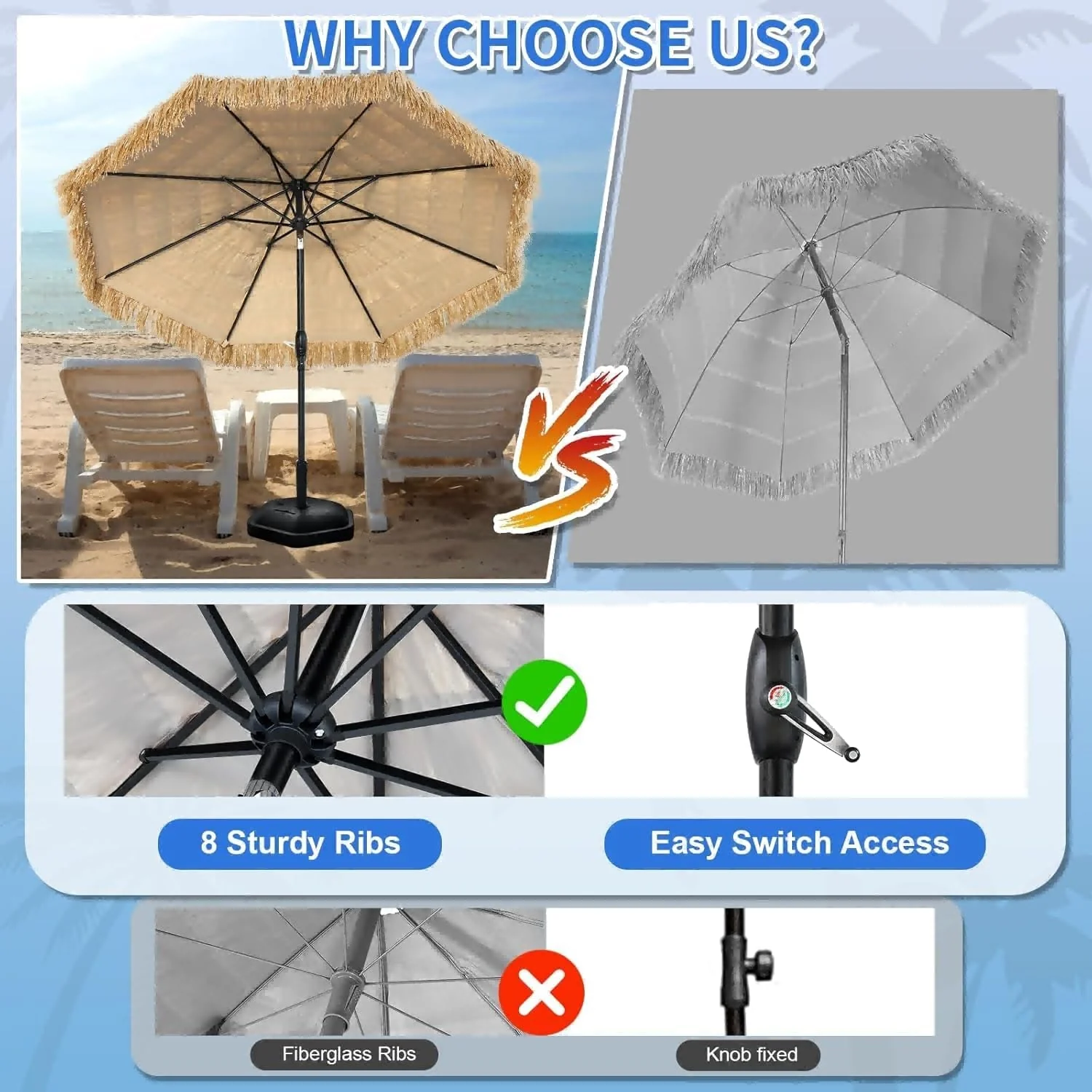 First-Class EightFoot Tiki Outdoor Umbrella With Tilt For Patio Reusable