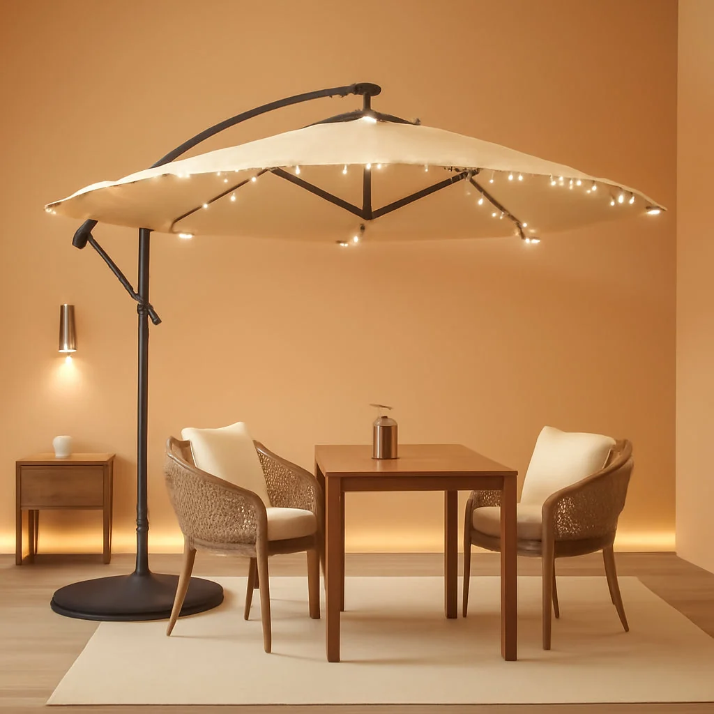 Optimized Ten Foot Cantilever Offset Patio Umbrella Beige Base Included Traditional