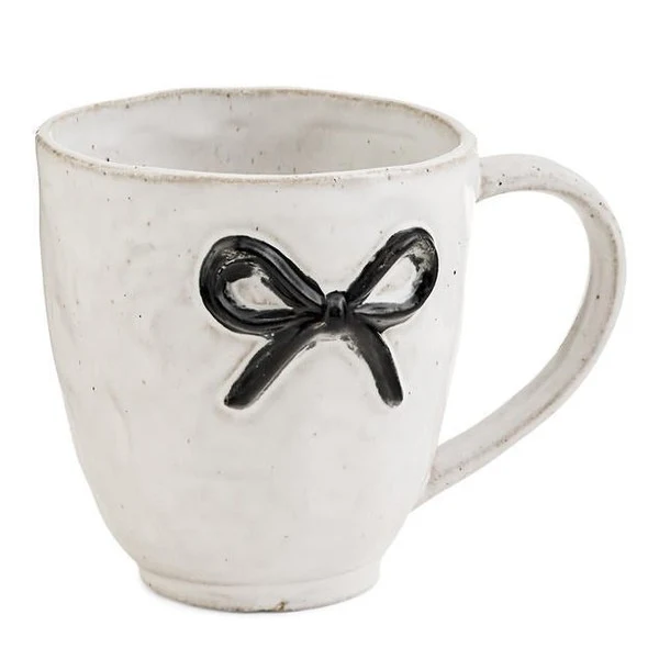 Environmentally Friendly MUG WITH BOW STONEWARE WHITE-BLACK Contemporary
