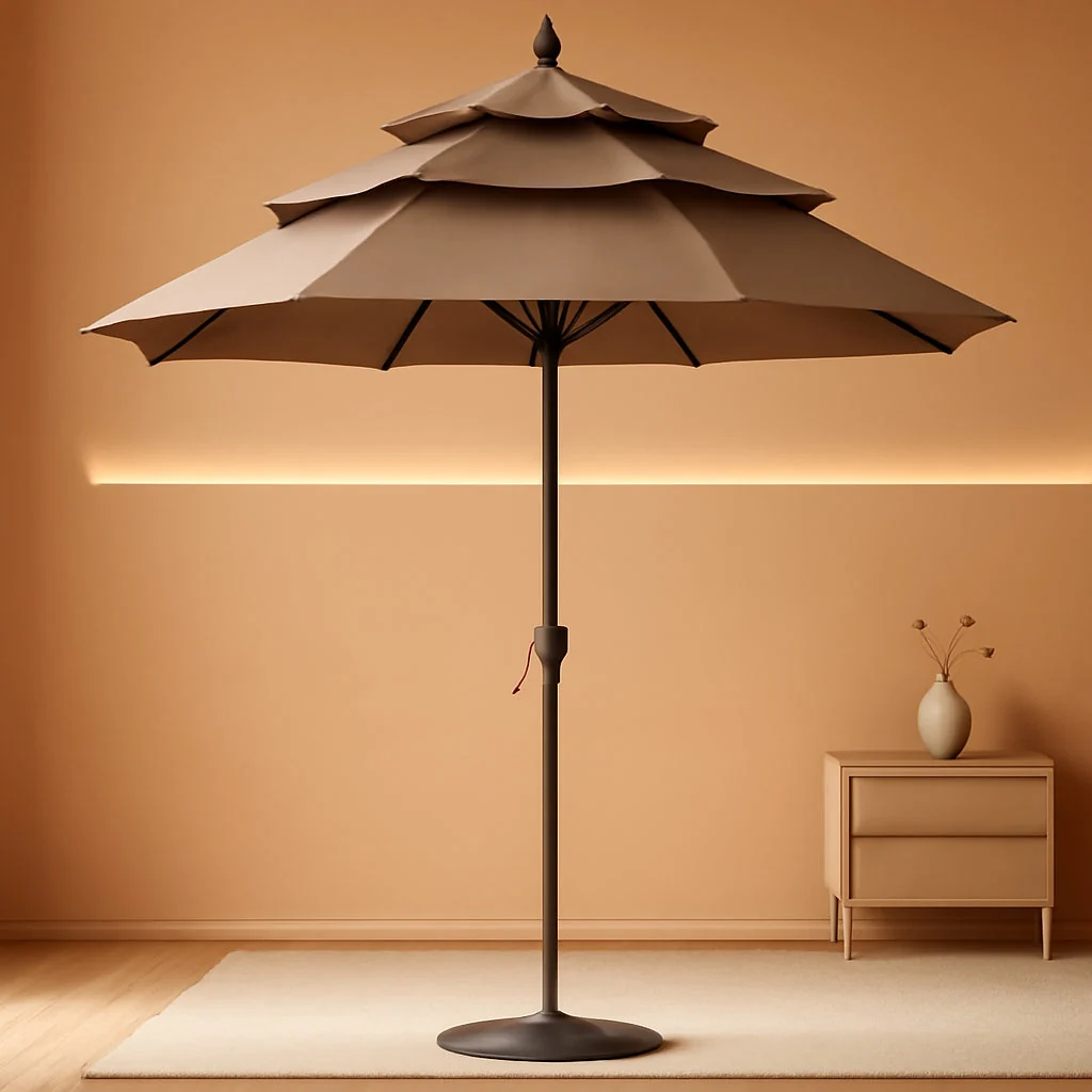 Pure 9ft 3 Tier Patio Umbrella Weather Resistant Fabric Khaki Versatile