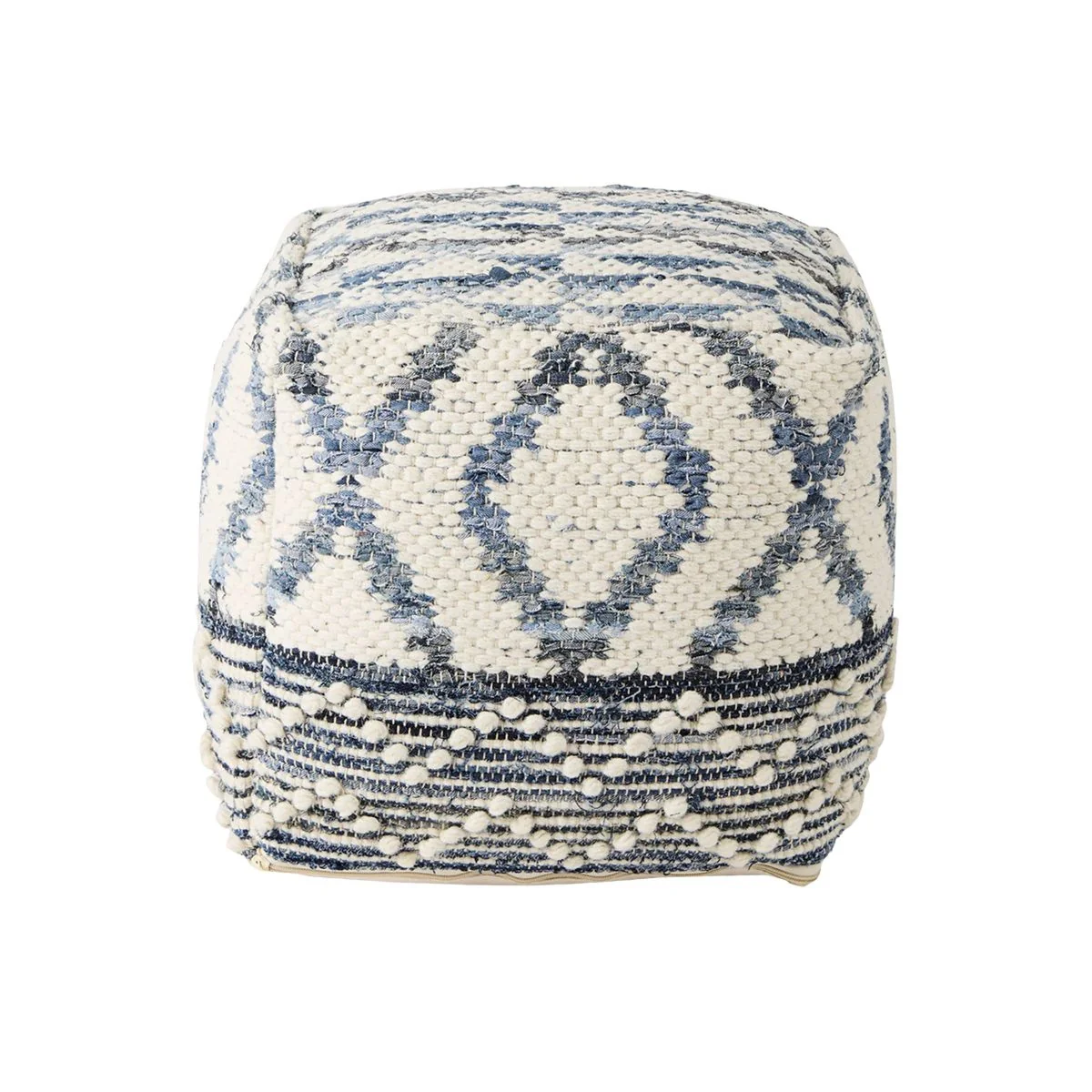 Fast Eshana Cream Wool and Denim Patterned Pouf Stylish