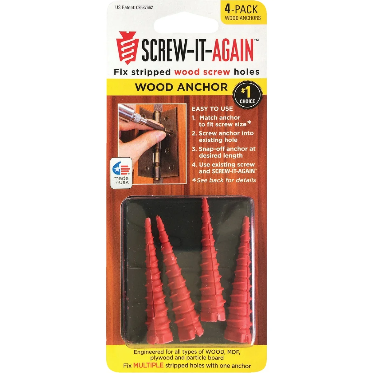 High-Quality Screw-It-Again 2 to 16 Thread x 2 In. Red Plastic Wood Anchor 4 Ct. Contemporary