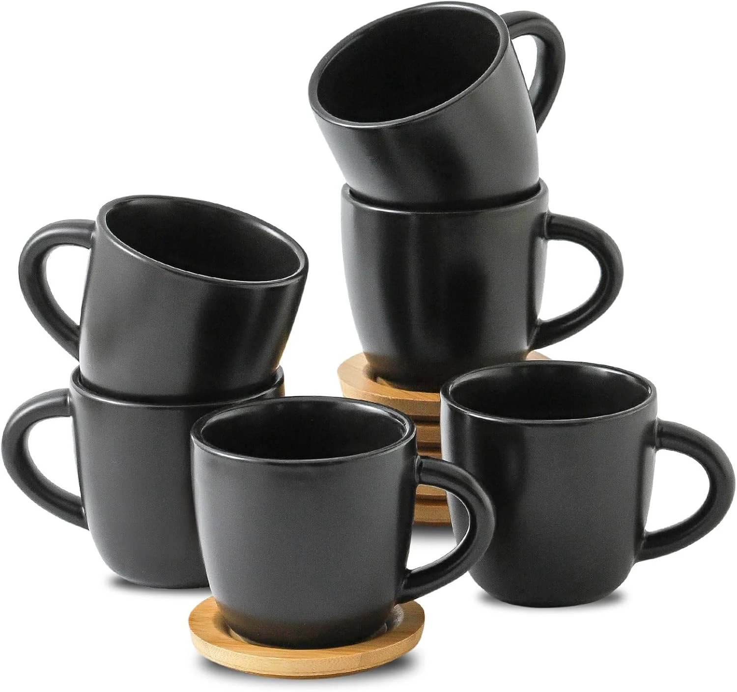 Smart HASENSE 6 oz Cappuccino Cups with Saucers 6 Pcs Ceramic Espresso Cups with Handle for Double Shot Latte Cafe Mocha Stackable Coffee Cups Demitasse Cups with Handle for Cafes Home Office Black Expertly Made