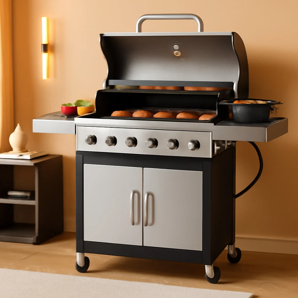 Official Six Burner Propane Grill Porcelain Enamel CastIron Smart
