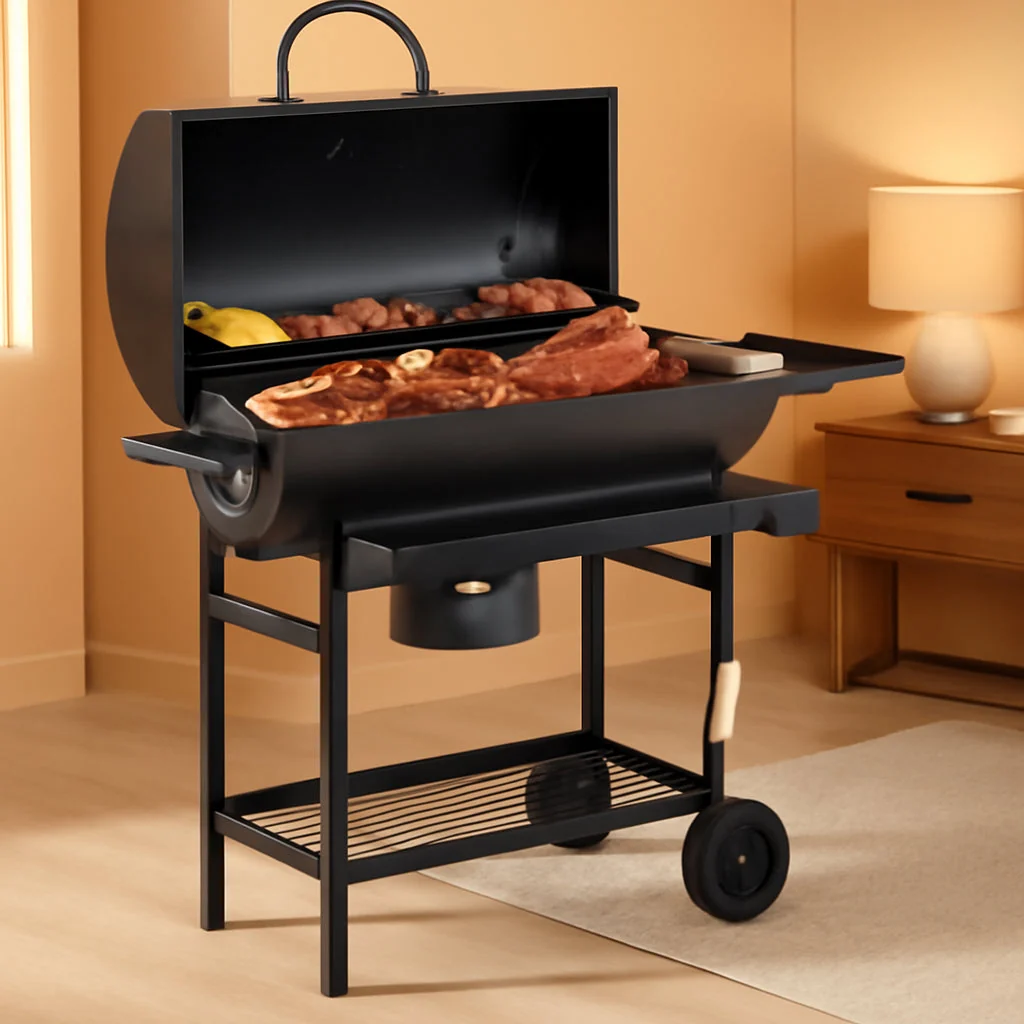 Optimized Barrel Charcoal Grill With Telescoping Front Shelf Sophisticated