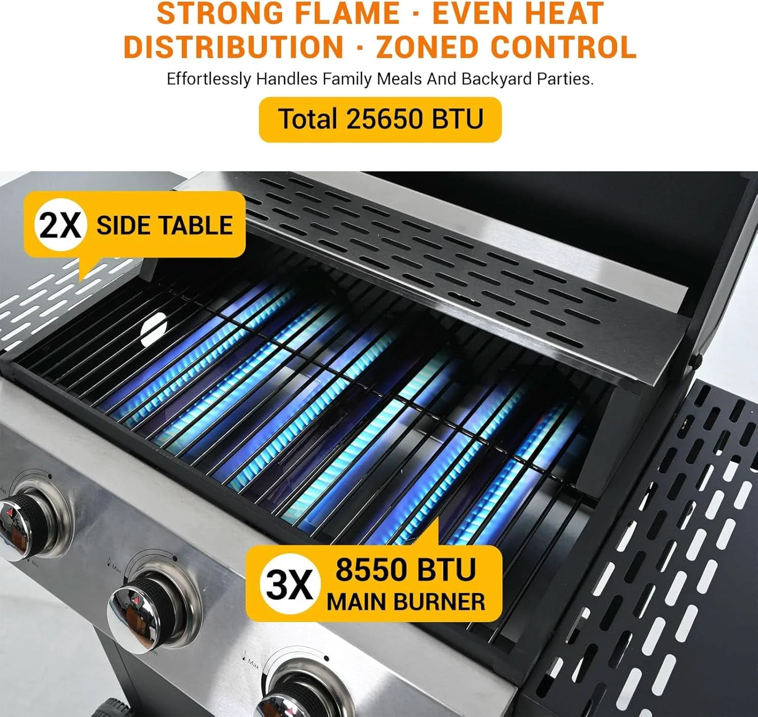 Pure Stainless Steel Three Burner Propane Grill 25650BTU Next-Generation