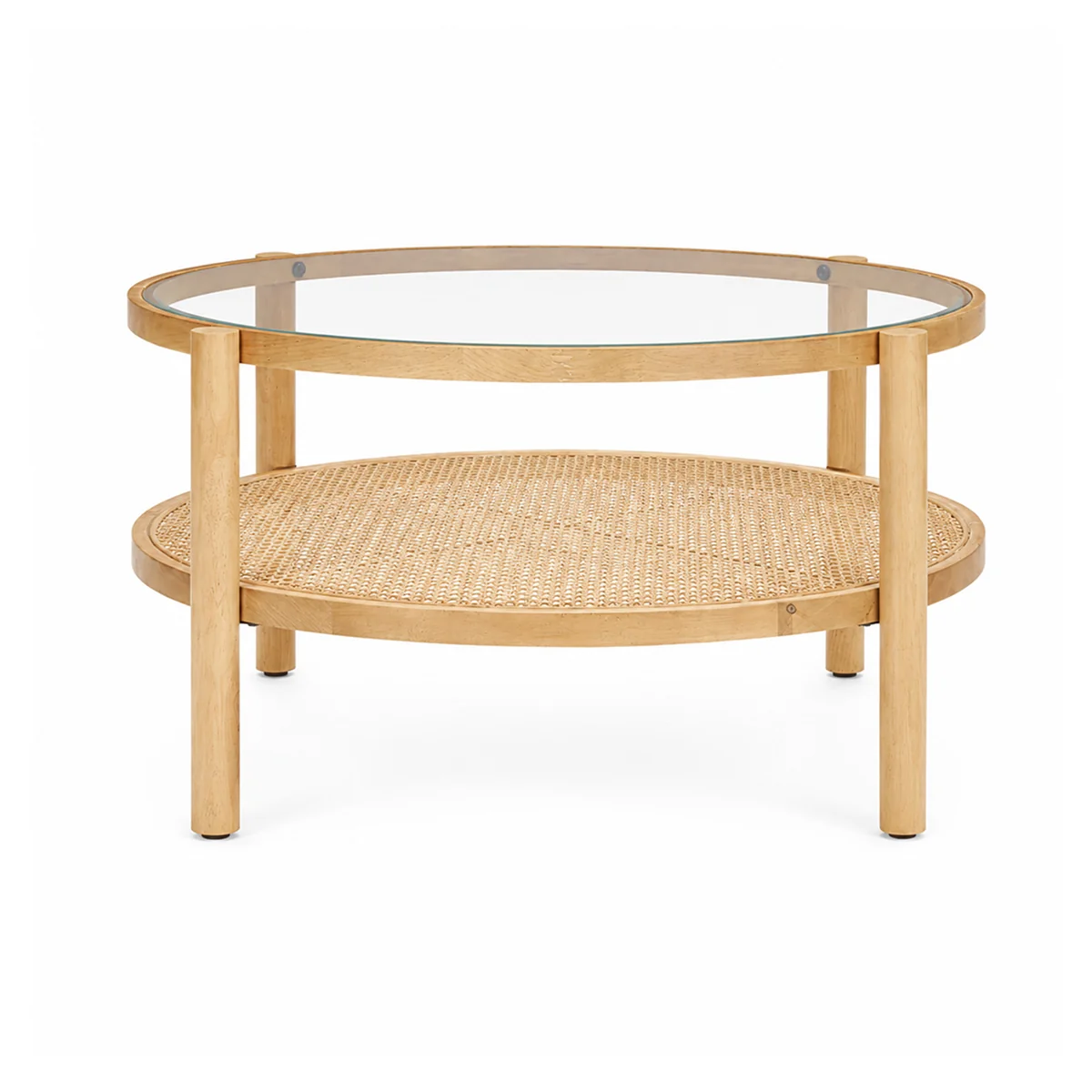 Safe Weslyn Solid Light Brown Wood and Glass Top w Cane Coffee Table Proven