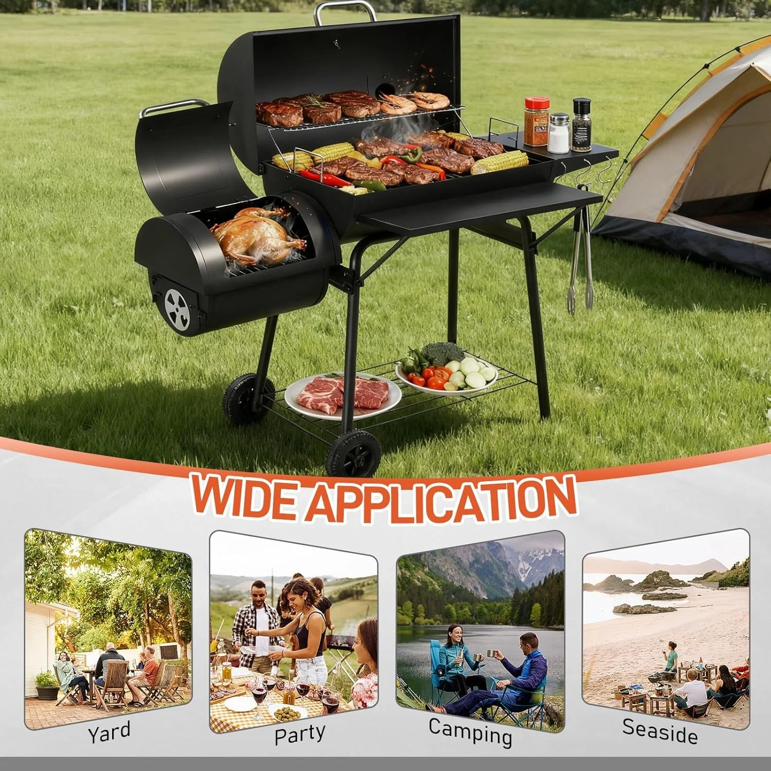 Artisan Barrel Charcoal Grill With Offset Smoker Large Capacity Prestigious