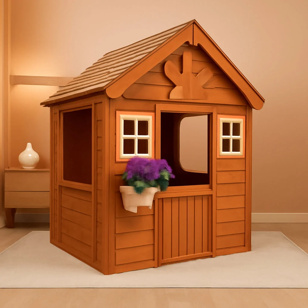 Healthy Outdoor Wooden Kids Playhouse With Flowerpot Holder Versatile