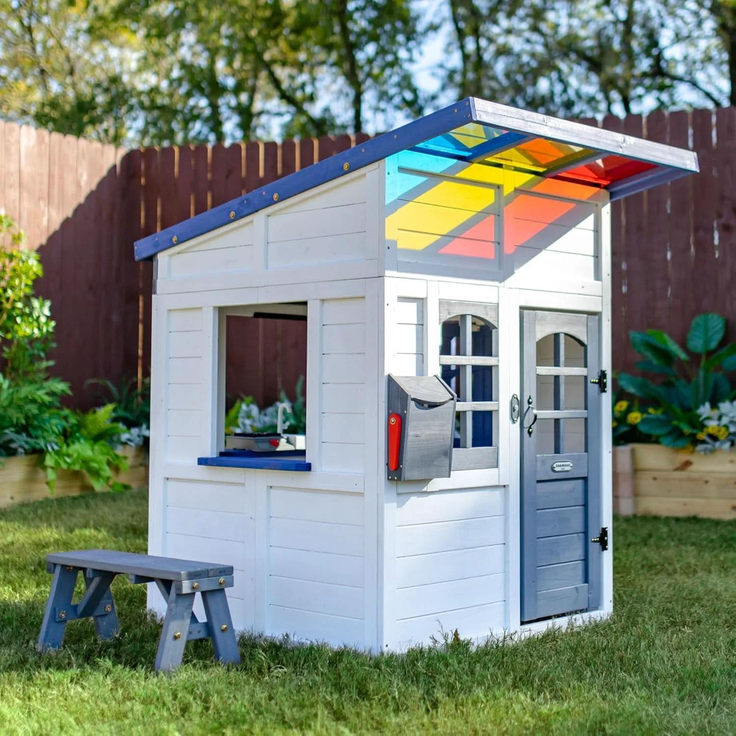 Verified Wooden Playhouse With Rainbow Shade Interactive Kitchen Expertly Made
