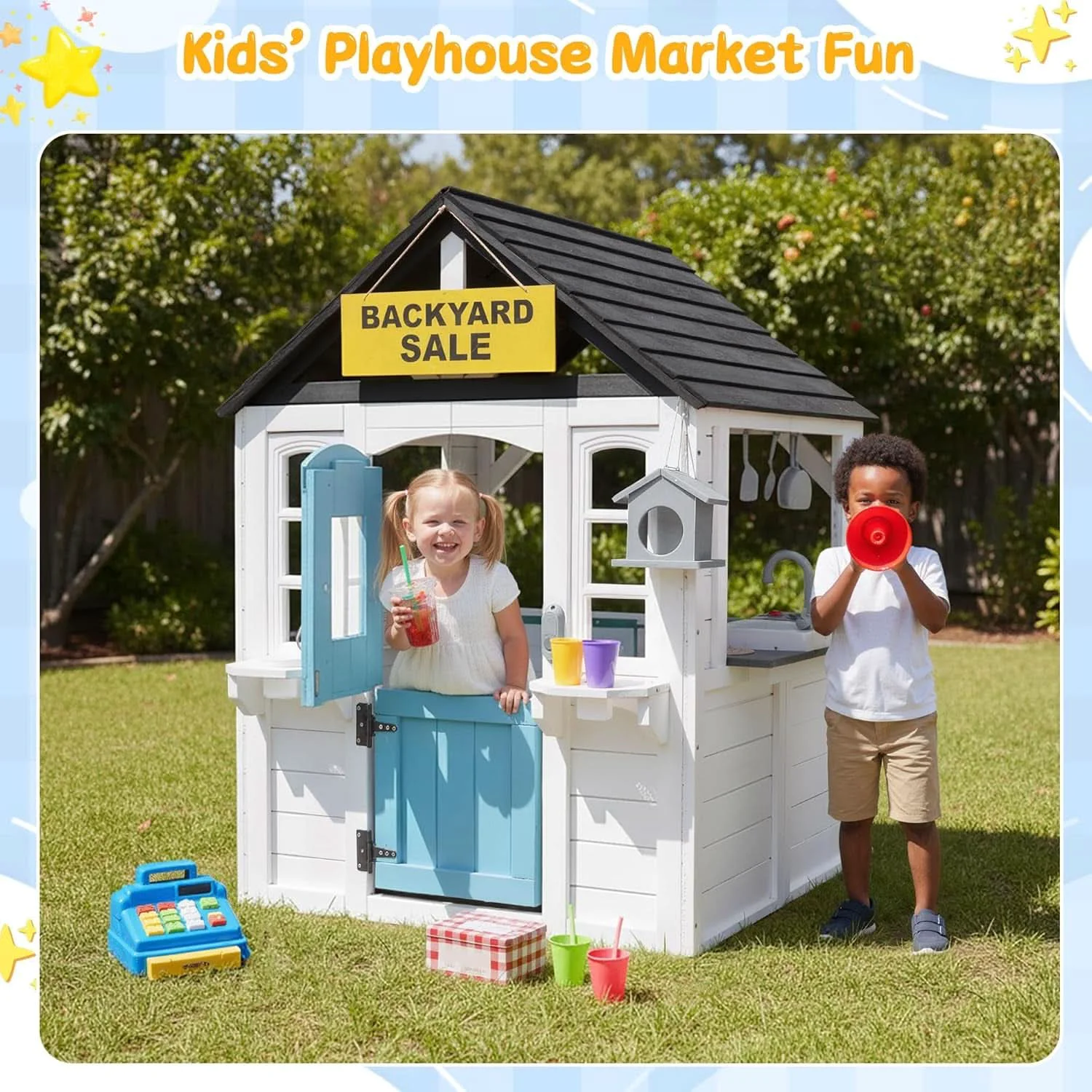 Exclusive Wooden Outdoor Playhouse With Dutch Door Kitchenette Stylish