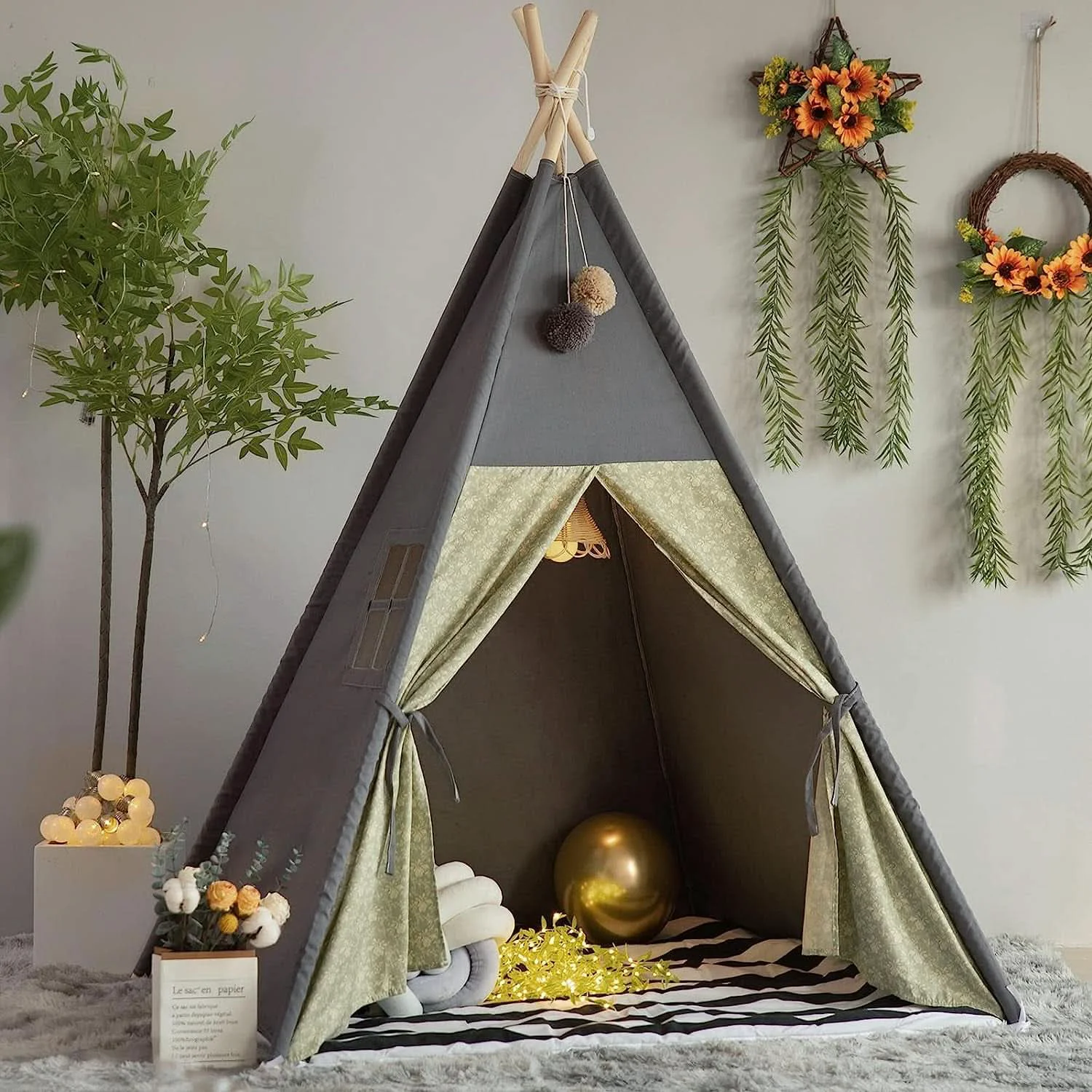 Top-Quality Charcoal Grey Teepee Playhouse With Cushioned Mattress Crafted
