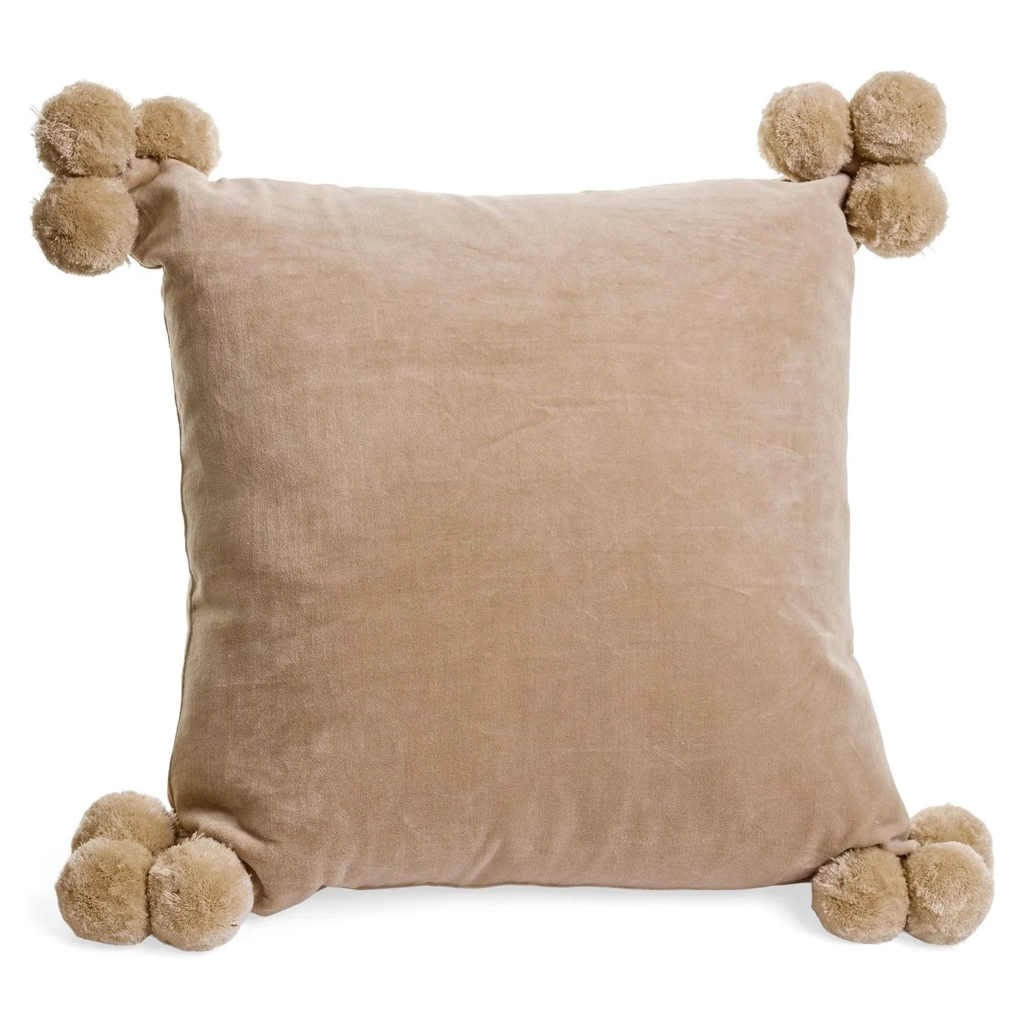 Smooth CUSHION POMPOMS COTTON VELVET BEIGE 20X20 Minimalist