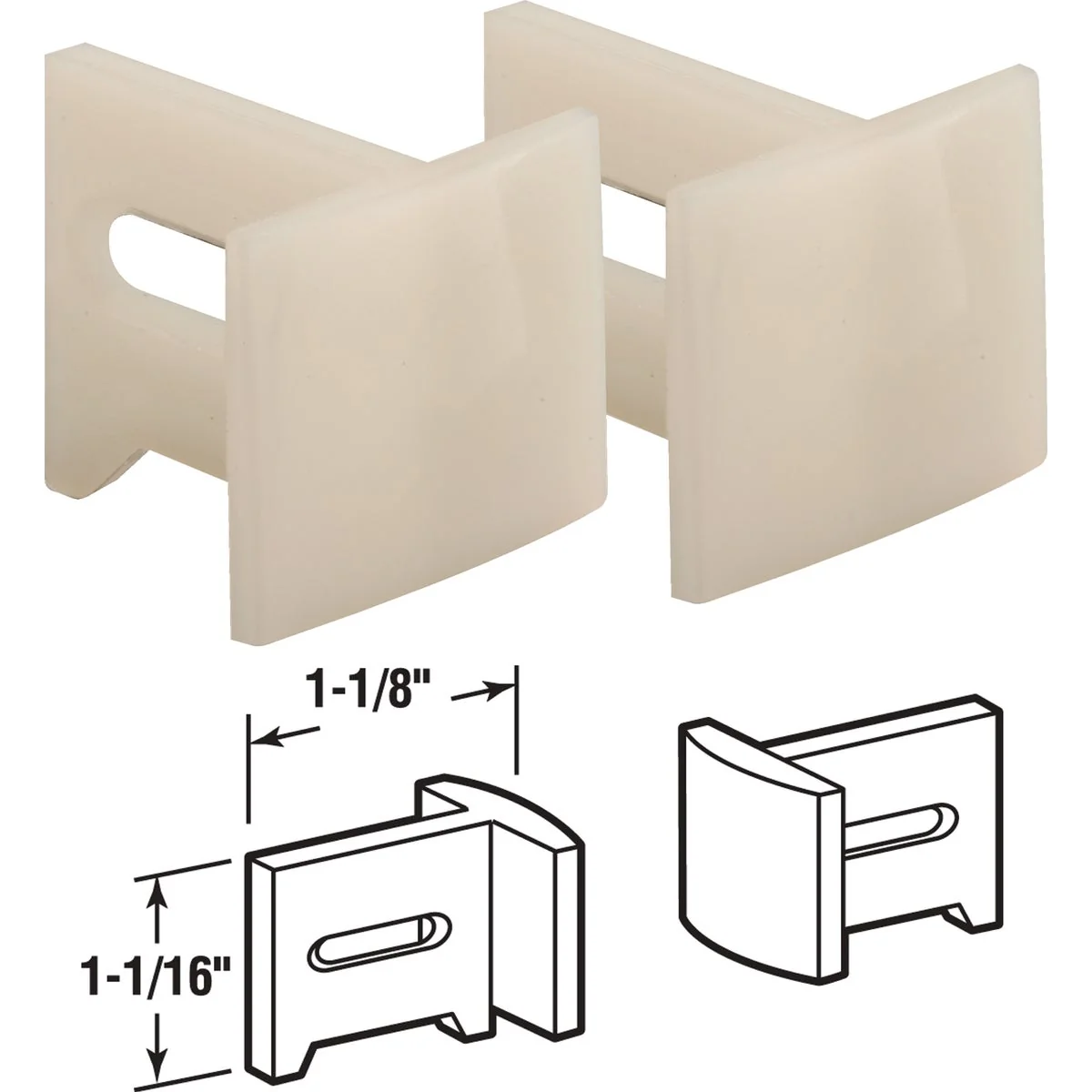 Green Prime-Line 1-1 8 In. x 1-1 16 In. White Plastic Side Adjustable Pocket Door Bottom Guide 2-Count Versatile