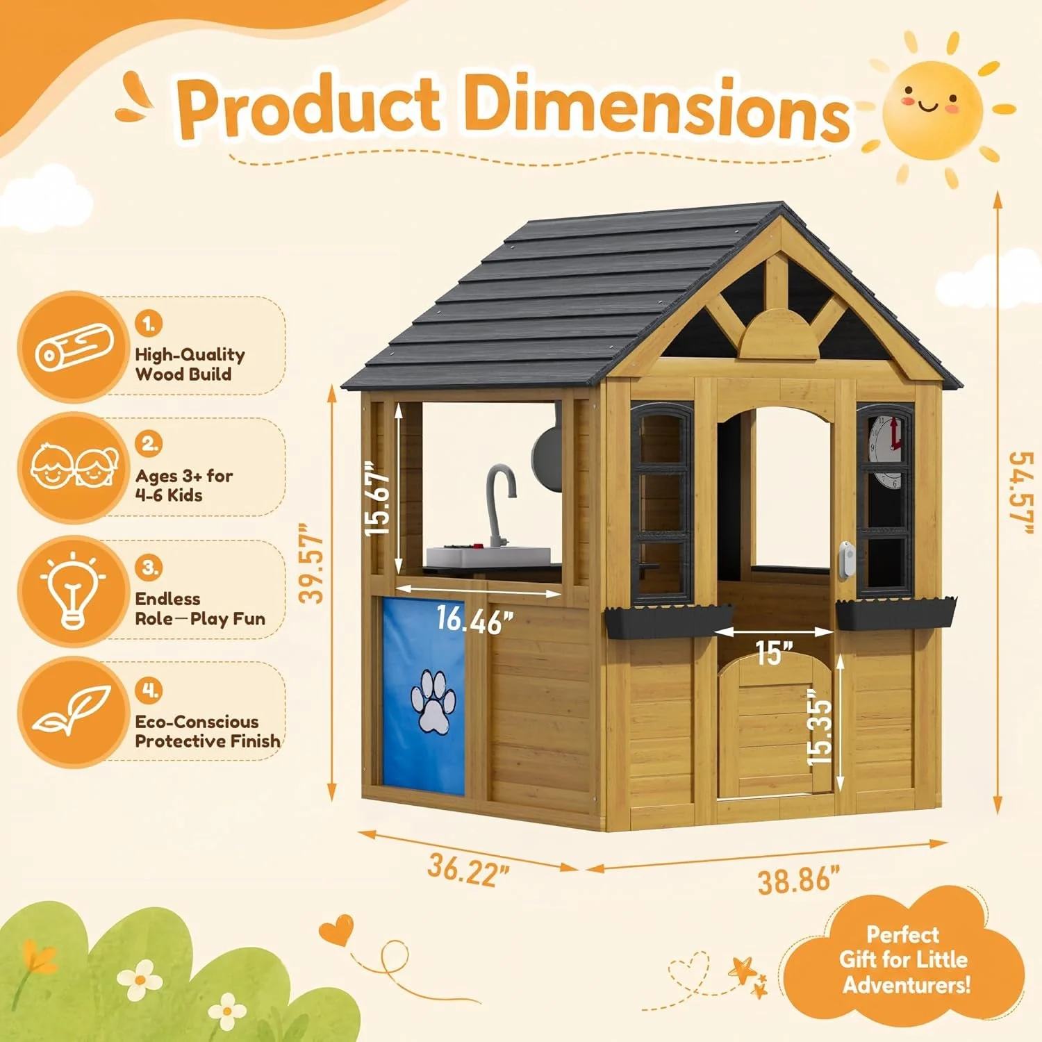 Specialty Kids Outdoor Wooden Playhouse With Kitchen Playground Reusable