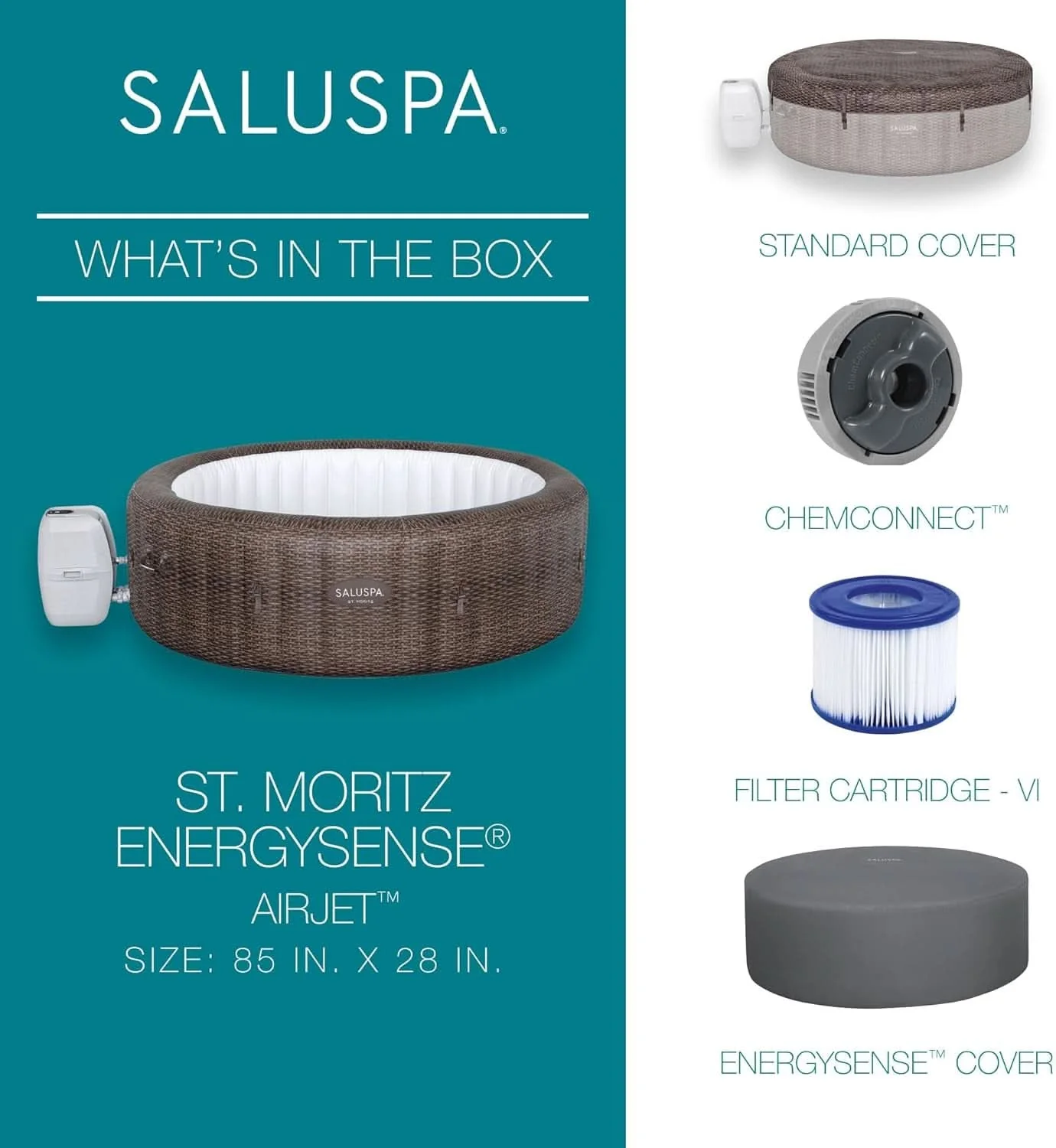 Consistent SaluSpa St Moritz Inflatable Hot Tub 7 Person 180 Jets Clean