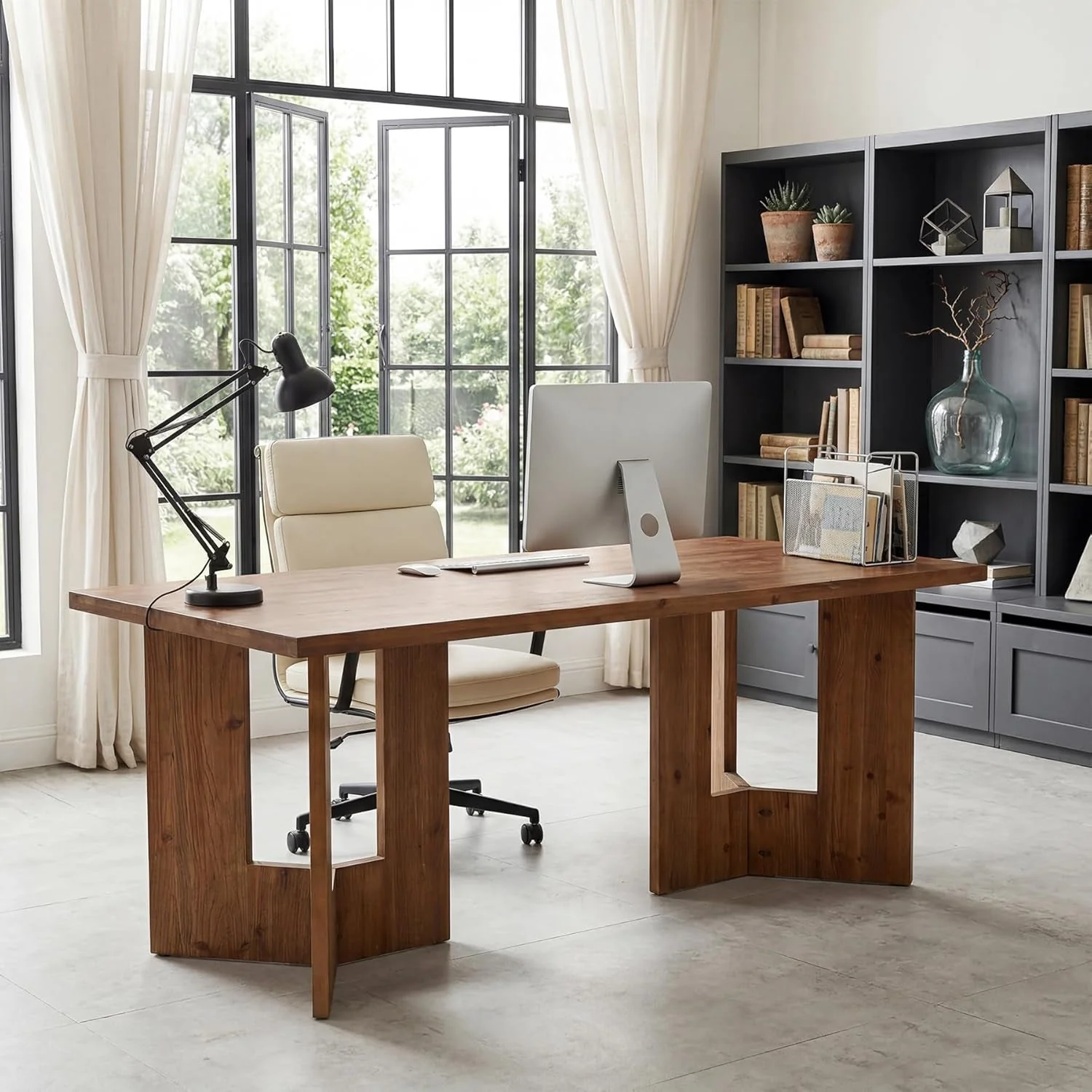 Crafted 63-Inch Walnut Desk Executive Home Office Workstation High-Grade