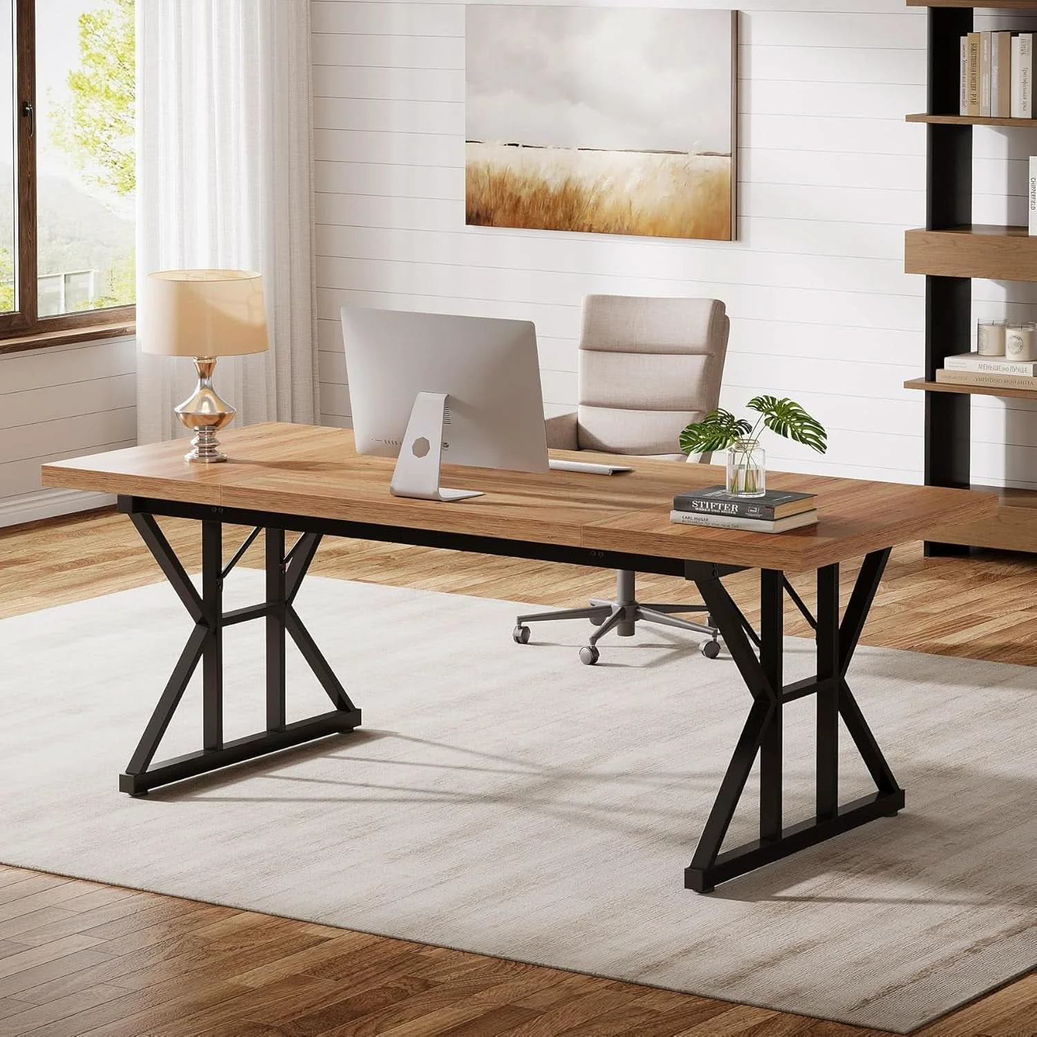 Stylish Large Industrial Executive Desk for Home Office Use Traditional