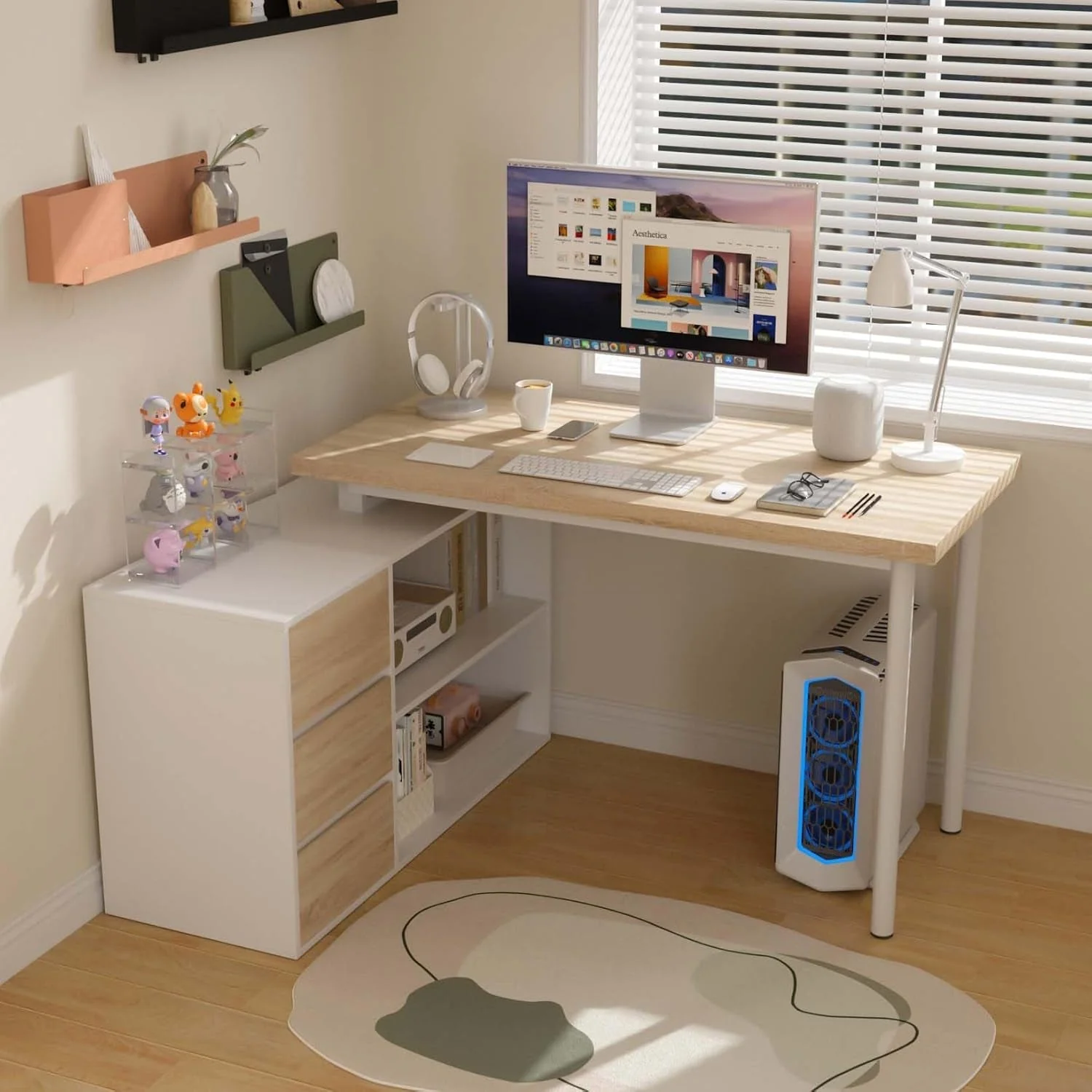 Reliable L Shaped Desk 47Inch White Walnut Home Office Storage Genuine