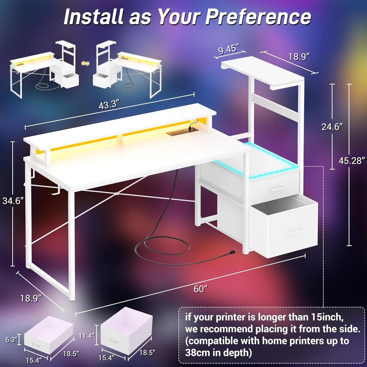 Official White 59Inch Gaming Desk Engineered For Home Office Effective