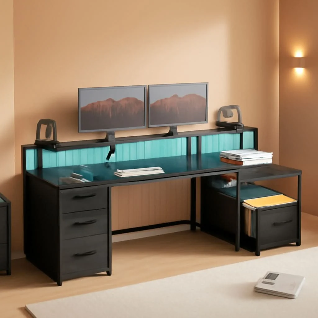 Top-Quality 66 Inch Computer Desk 5 Drawers For Home Office Workspace Durable