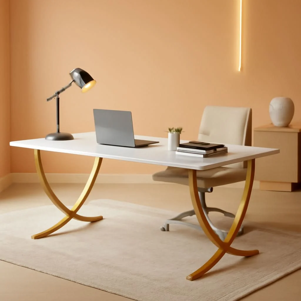 Smart Executive Desk 63W X 31.5D White And Gold Computer Desk Proven
