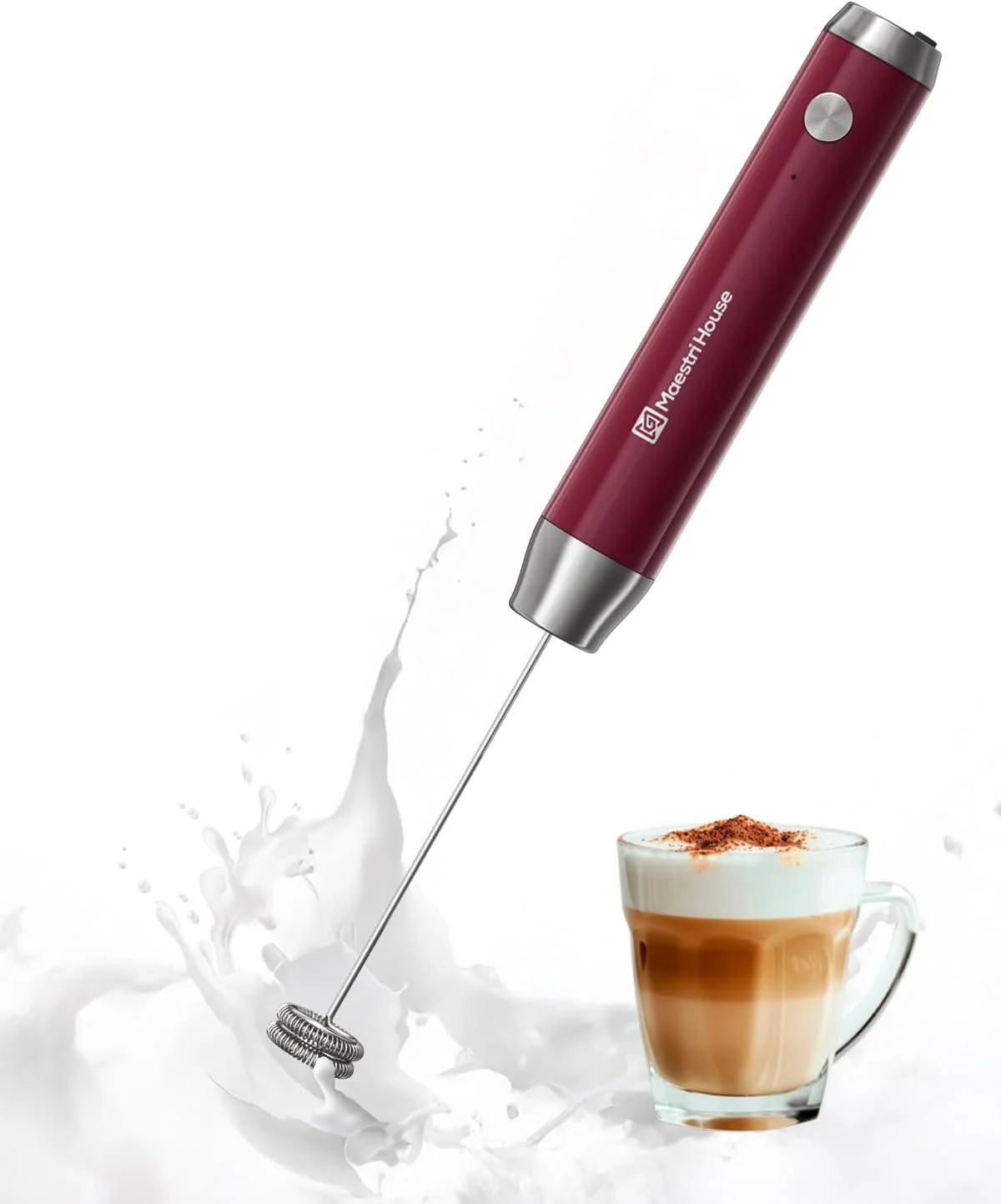 Advanced Maestri House Rechargeable Milk Frother Adjustable 2-Speed Handheld Electric Foam Maker Waterproof Detachable Stainless Steel Whisk Drink Mixer Specialty