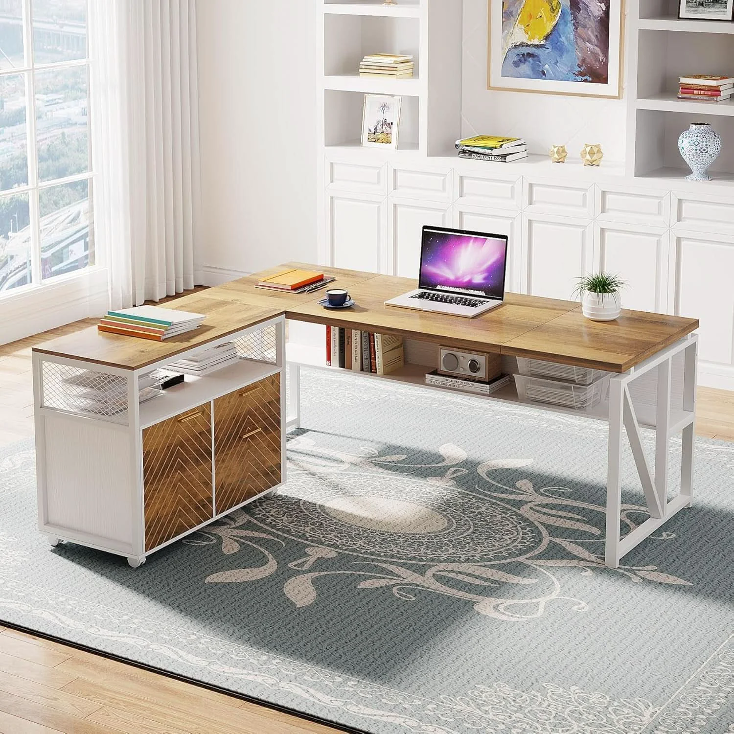Refined L Shaped Desk Walnut Sixty Three Inch Executive Desk Elegant