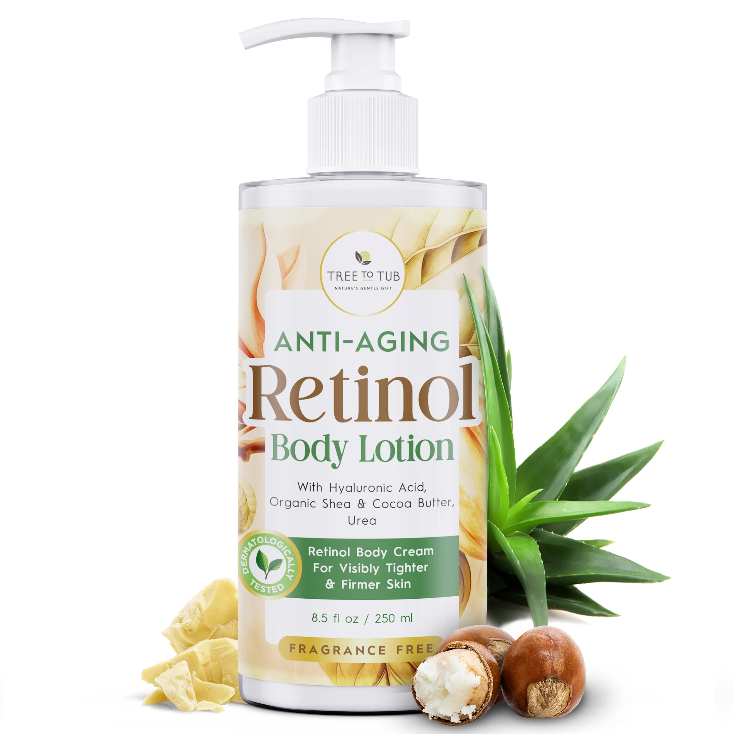 Recyclable Tree To Tub Anti Aging Retinol Body Lotion with Shea Cocoa Butter Environmentally Friendly