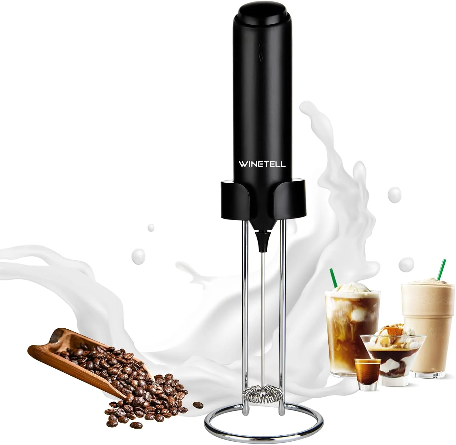 Reusable Rechargeable Electric Milk Frother Handheld Coffee Frother with USB C Charging Stand Powerful Frother Wand Whisk Drink Mixer for Lattes Modern